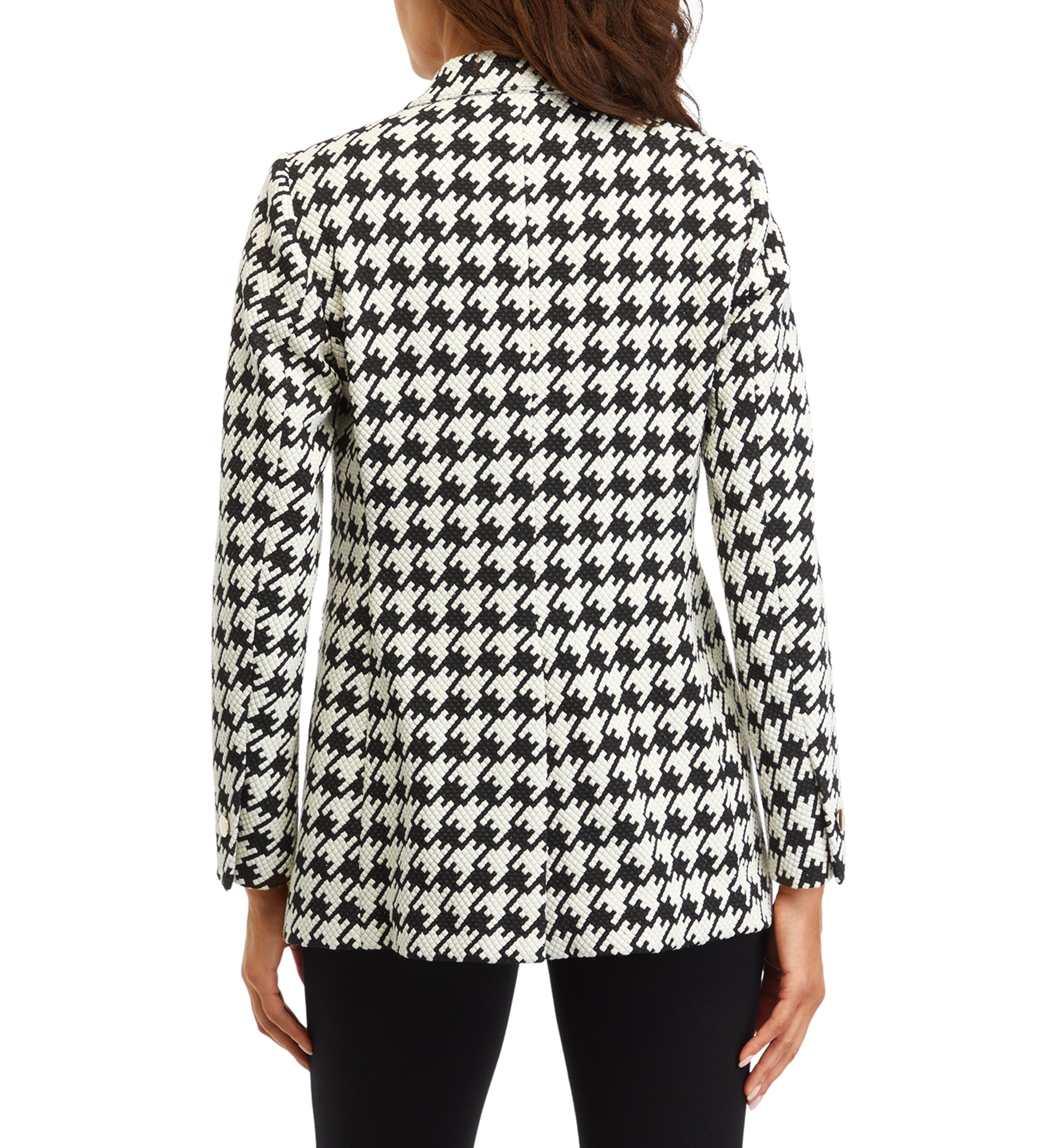 Womens Houndstooth One Button Notch Collar Jacket with Besom Pockets