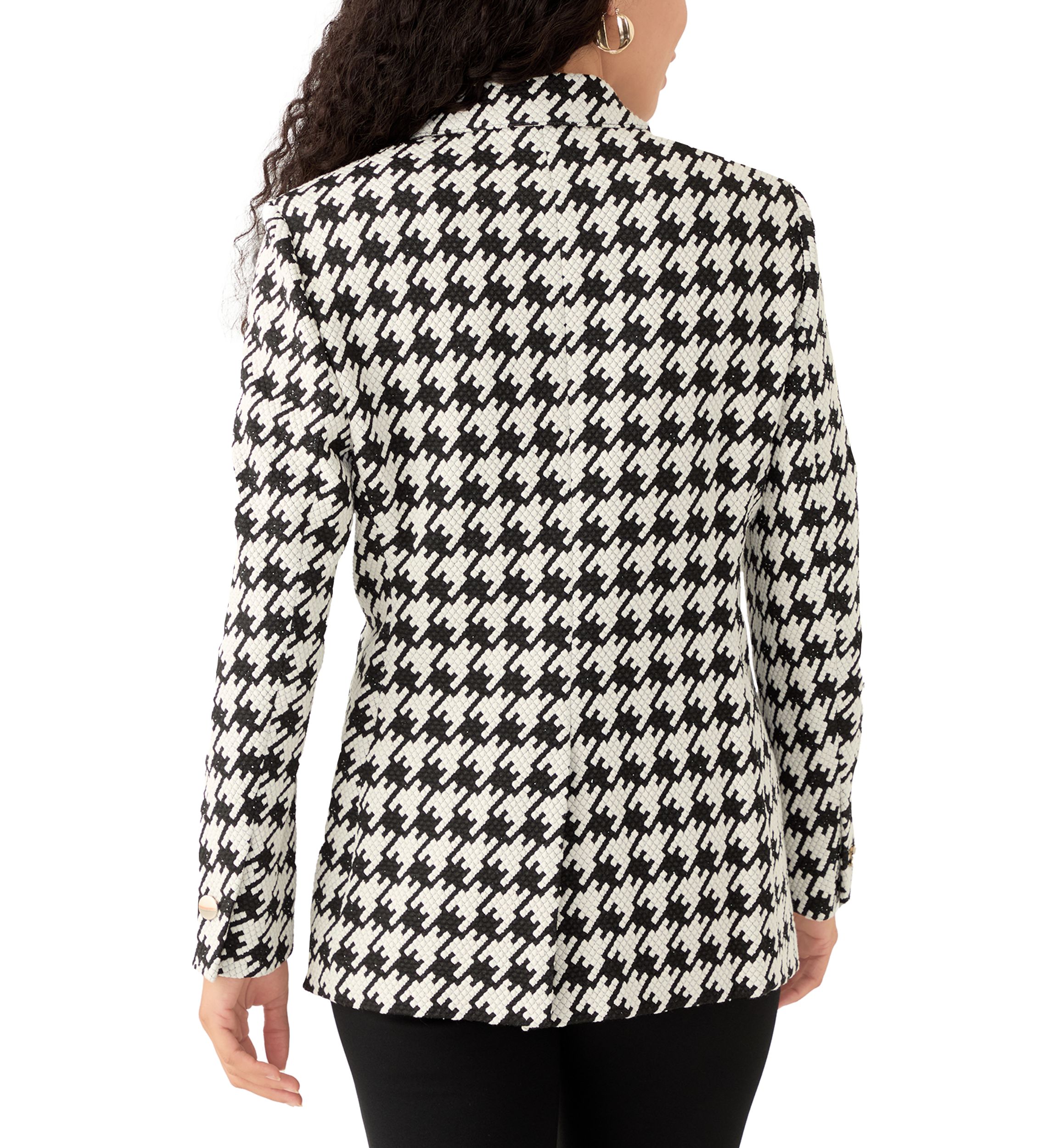 Petite Houndstooth One Button Notch Collar Jacket with Besom Pockets