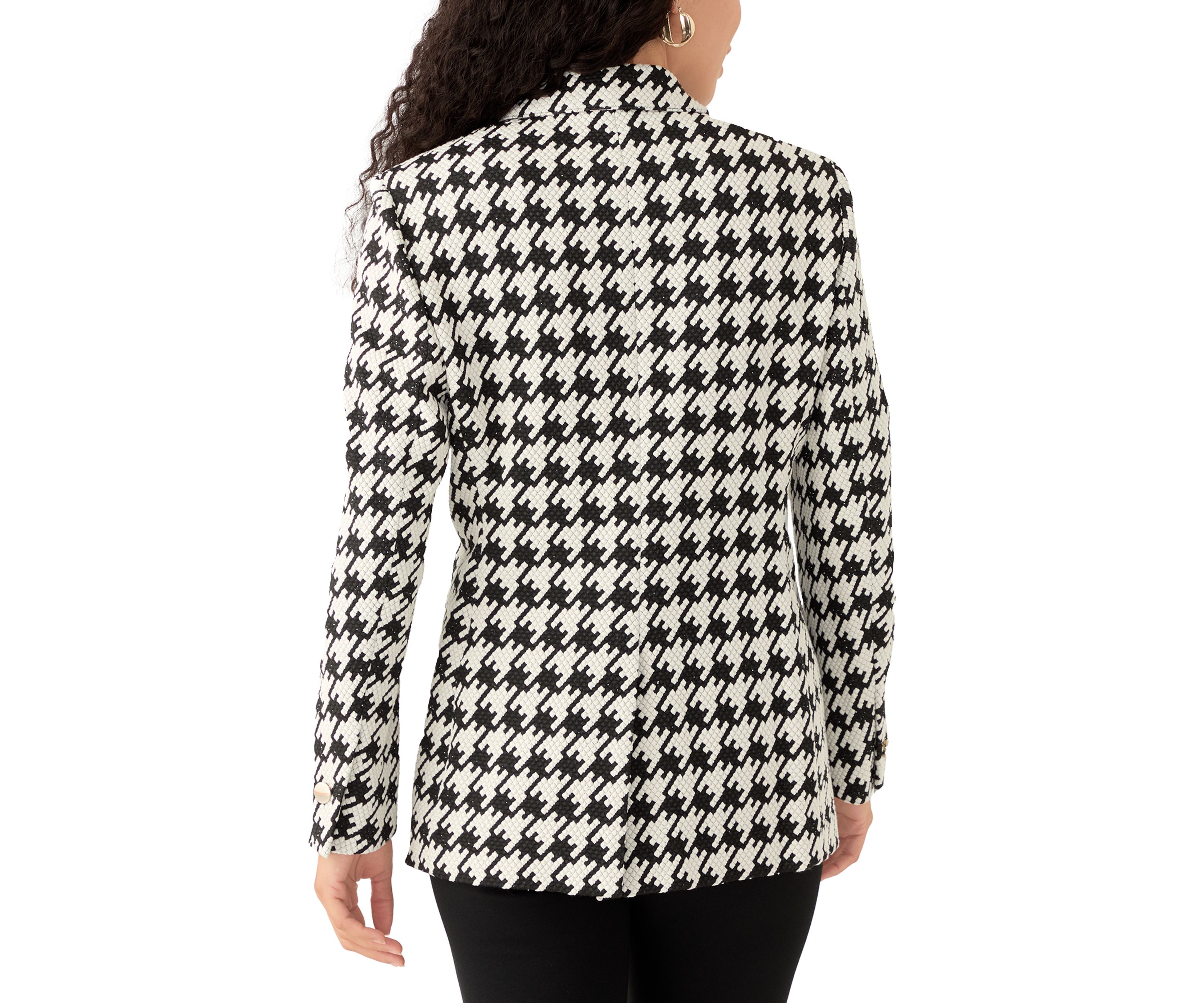Petite Houndstooth One Button Notch Collar Jacket with Besom Pockets