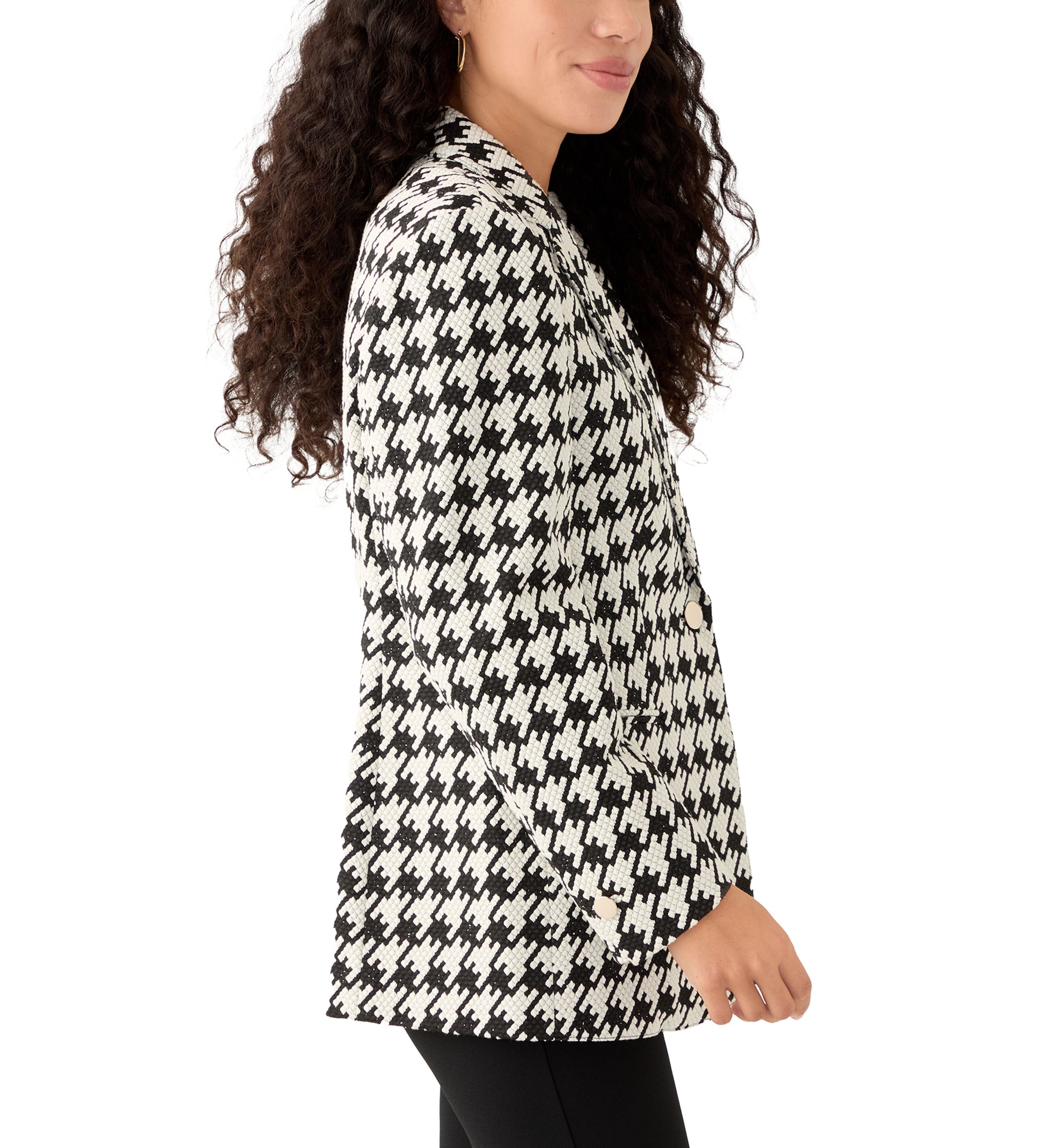 Petite Houndstooth One Button Notch Collar Jacket with Besom Pockets