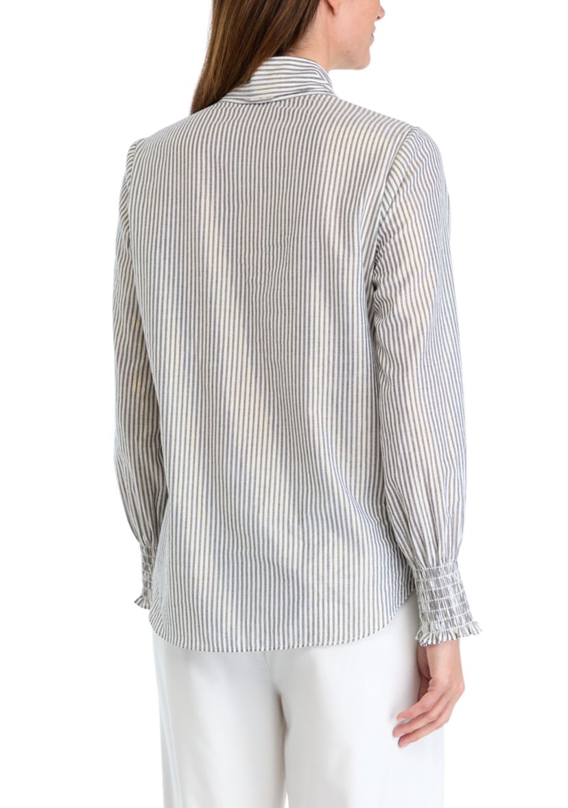 Womens Long Sleeve Smocked Cuff Bow Blouse