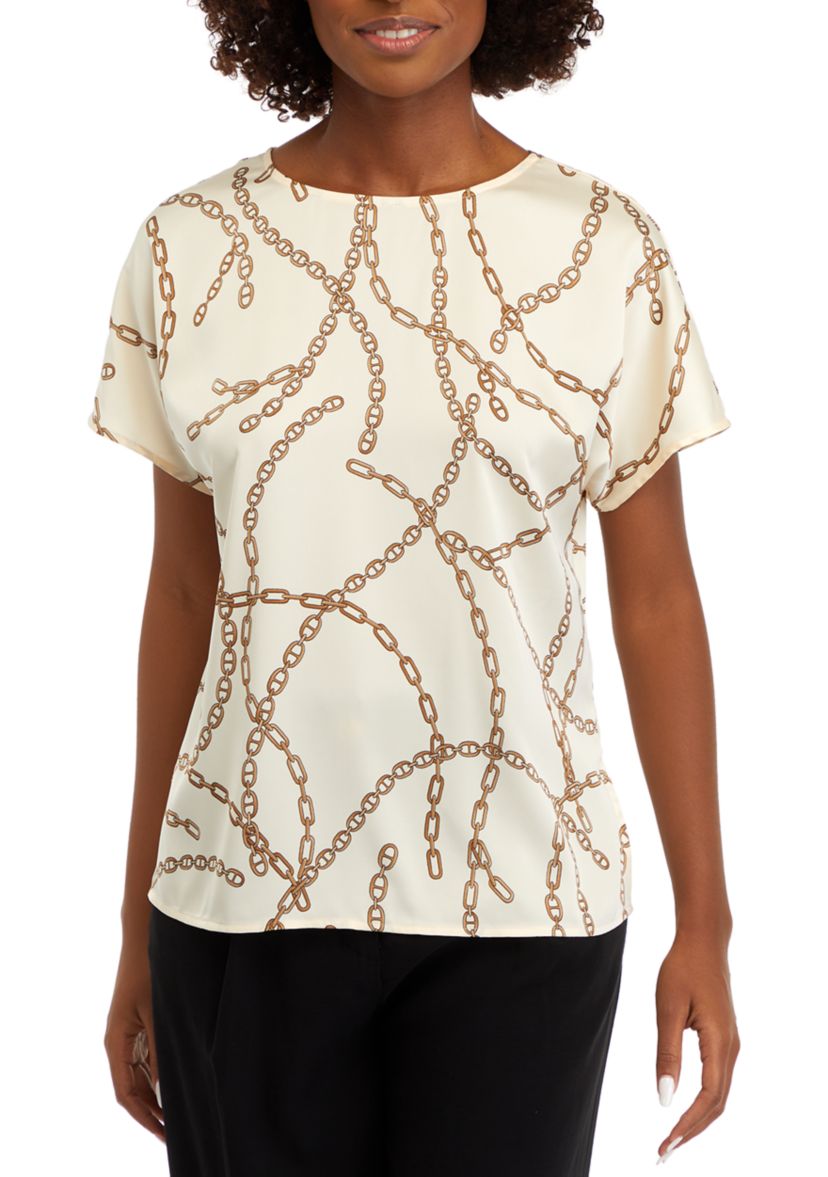 Womens Short Sleeve Boat Neck Blouse