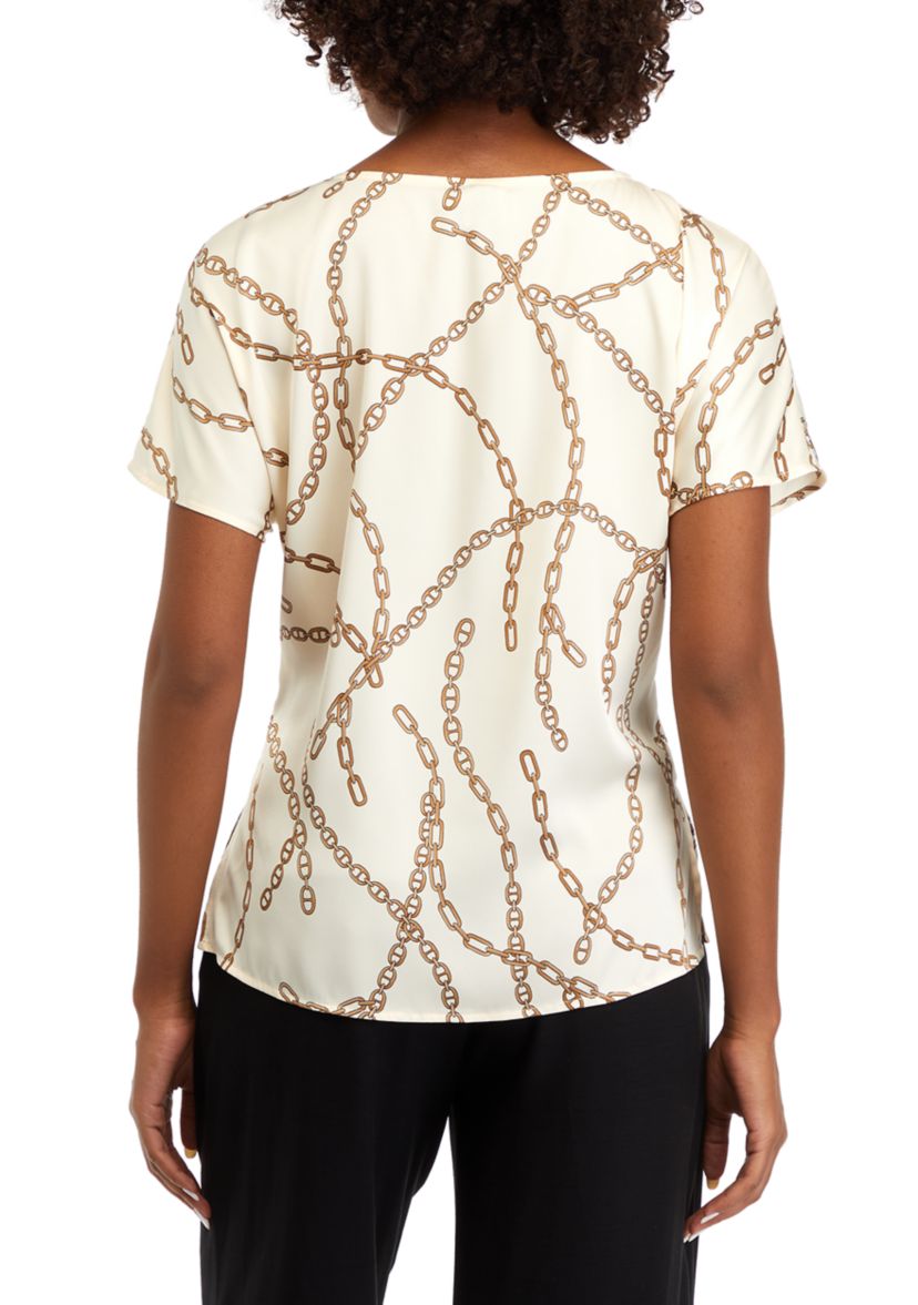 Womens Short Sleeve Boat Neck Blouse