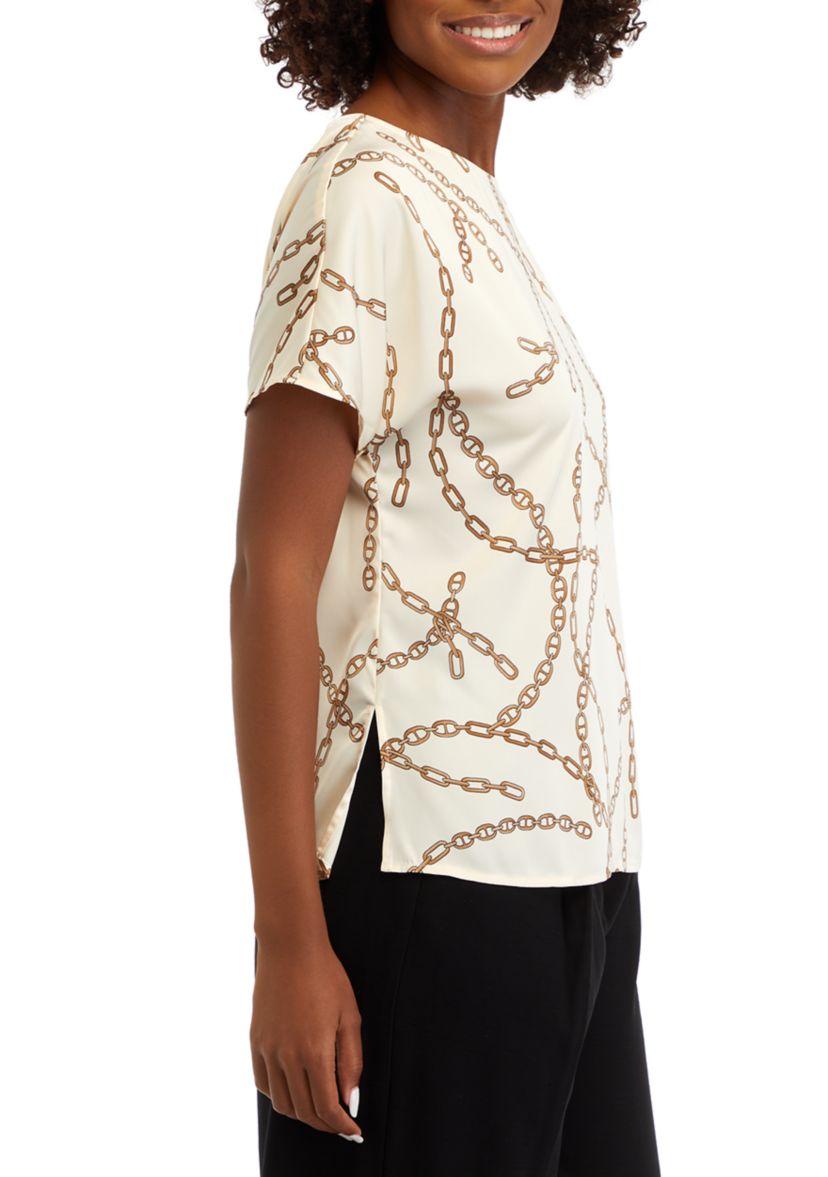 Womens Short Sleeve Boat Neck Blouse