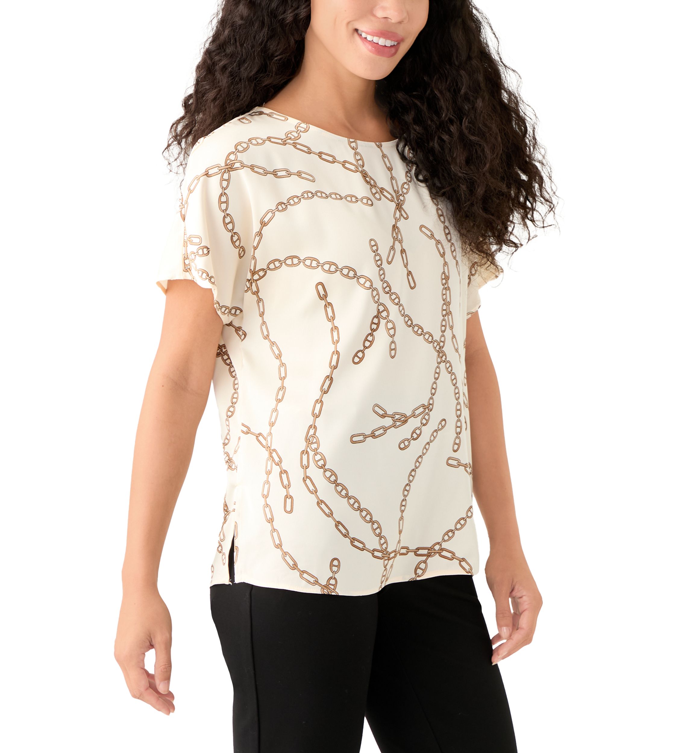 Petite Short Sleeve Boat Neck Blouse