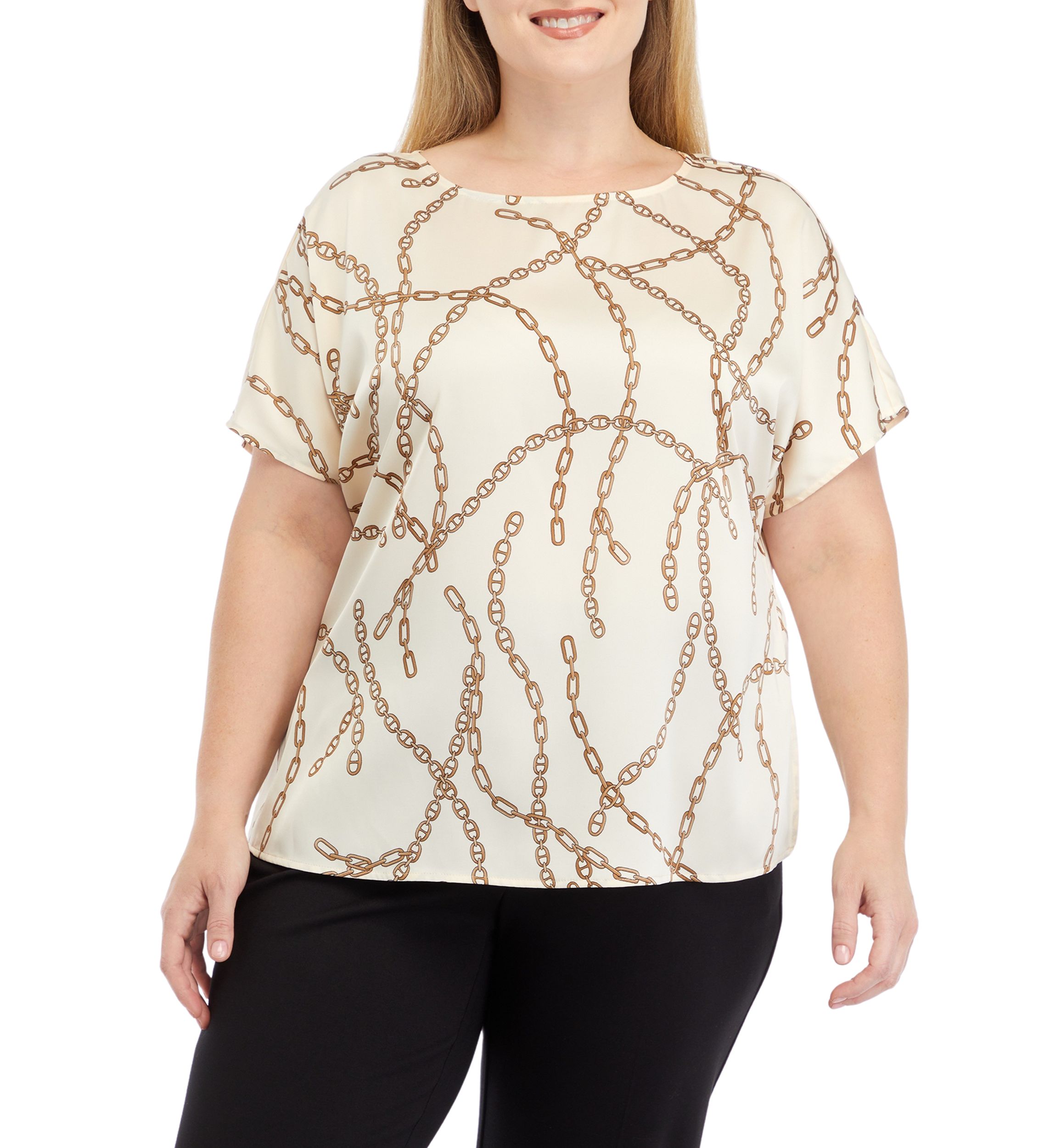 Plus Size Short Sleeve Blouse with Bateau Neckline 