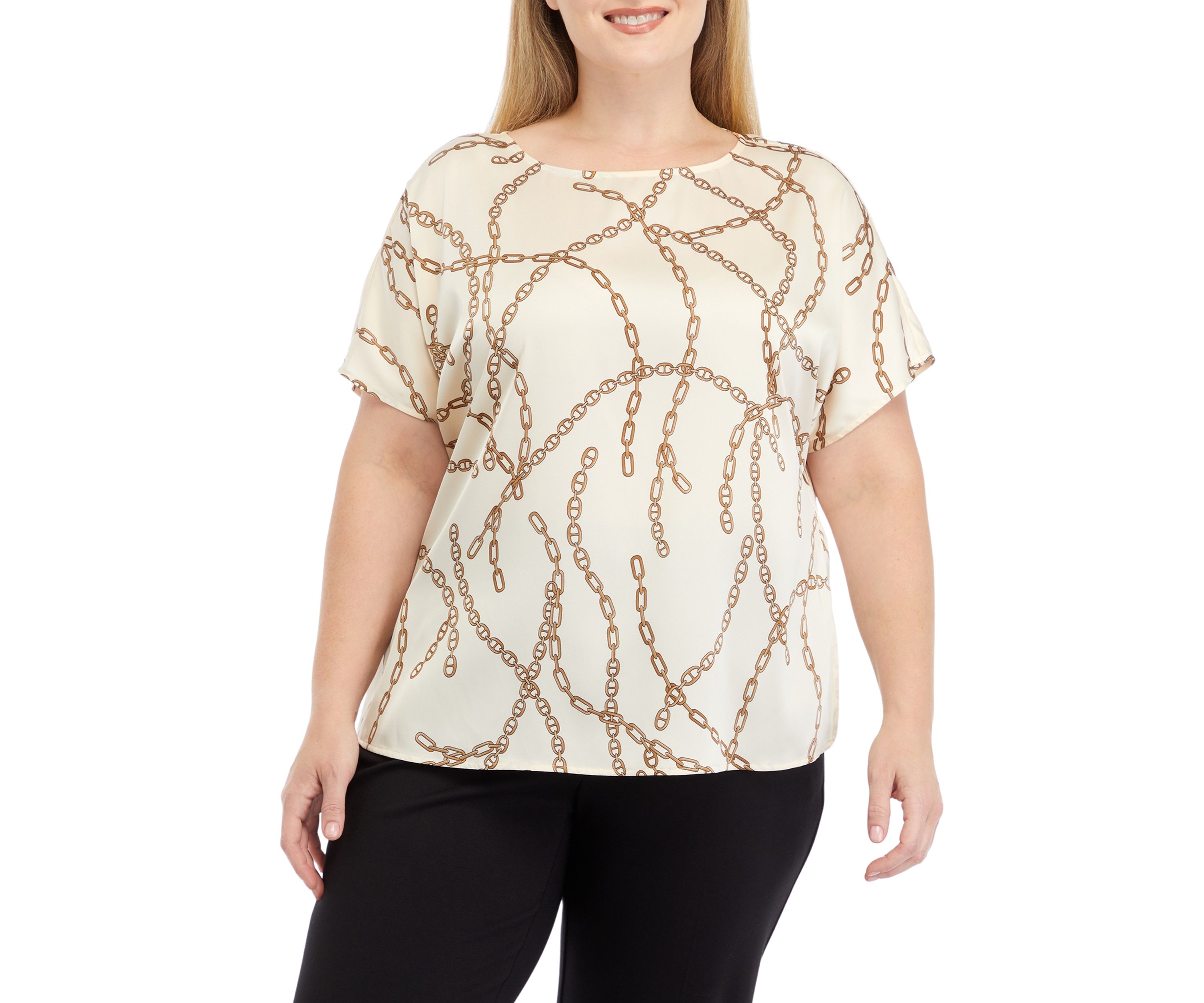 Plus Size Short Sleeve Blouse with Bateau Neckline 