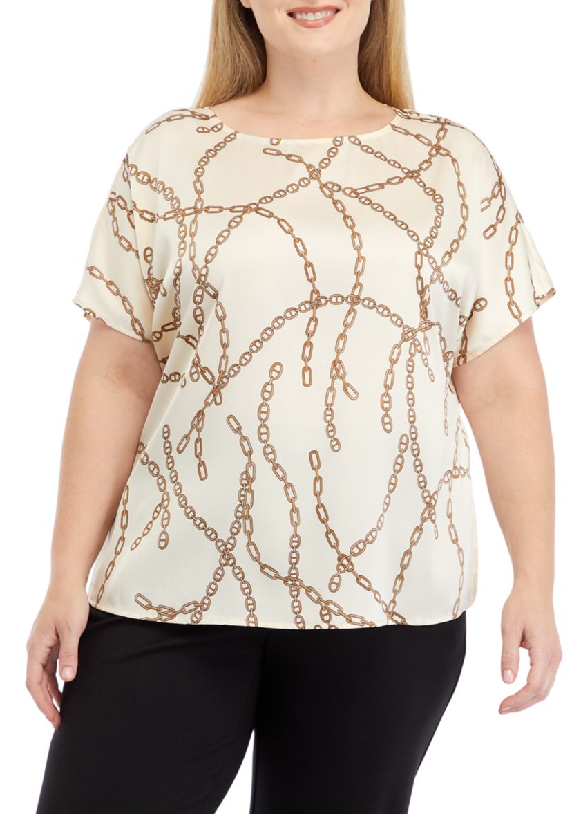 Plus Size Short Sleeve Blouse with Bateau Neckline 