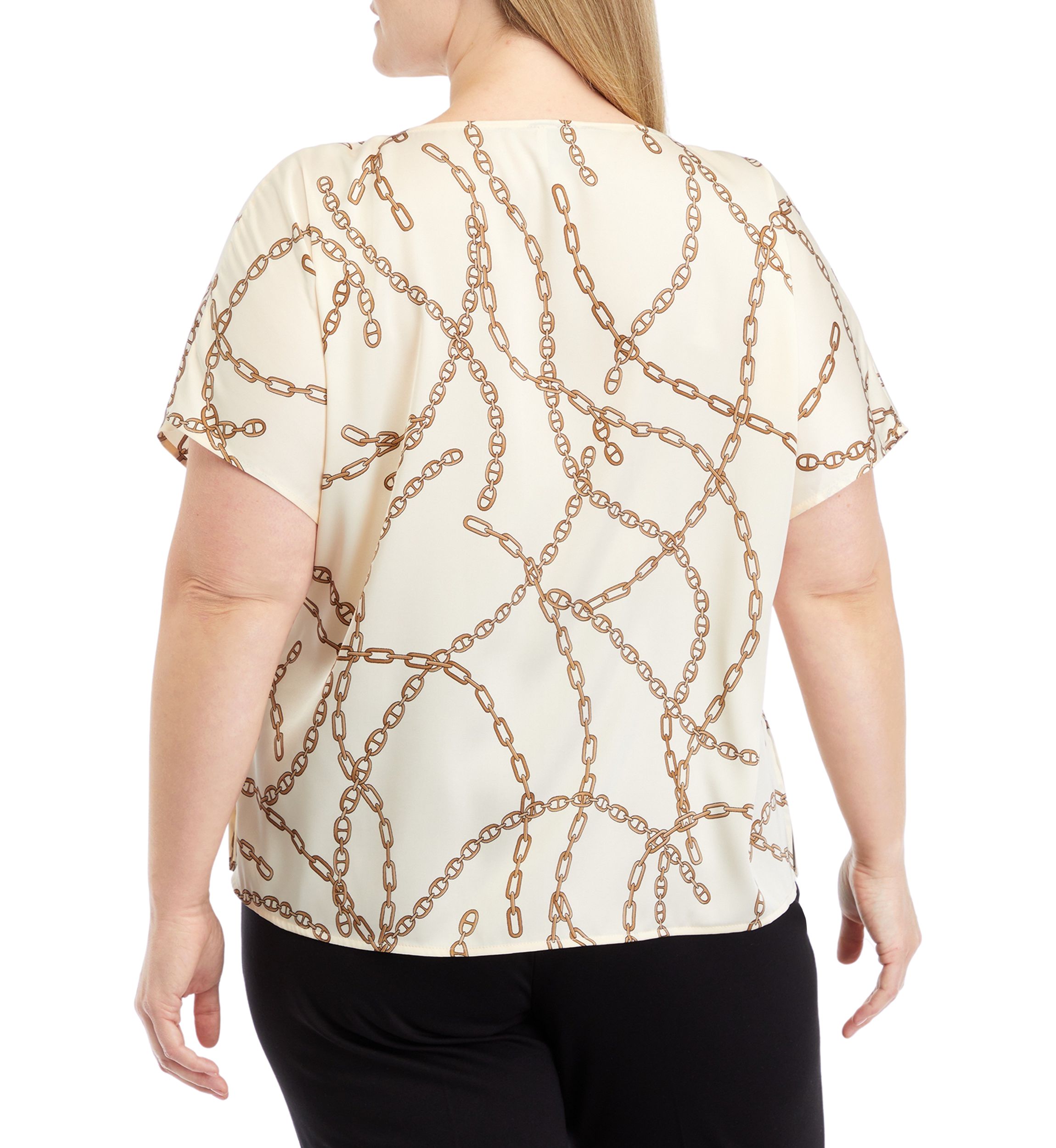 Plus Size Short Sleeve Blouse with Bateau Neckline 