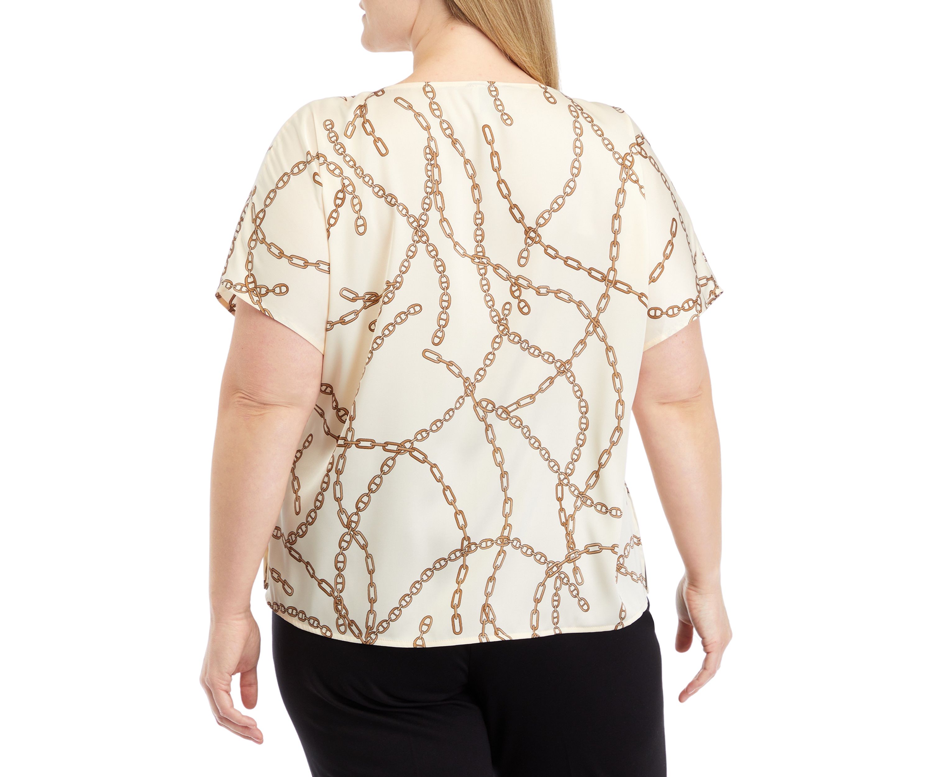 Plus Size Short Sleeve Blouse with Bateau Neckline 