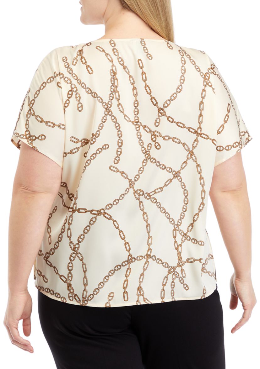 Plus Size Short Sleeve Blouse with Bateau Neckline 