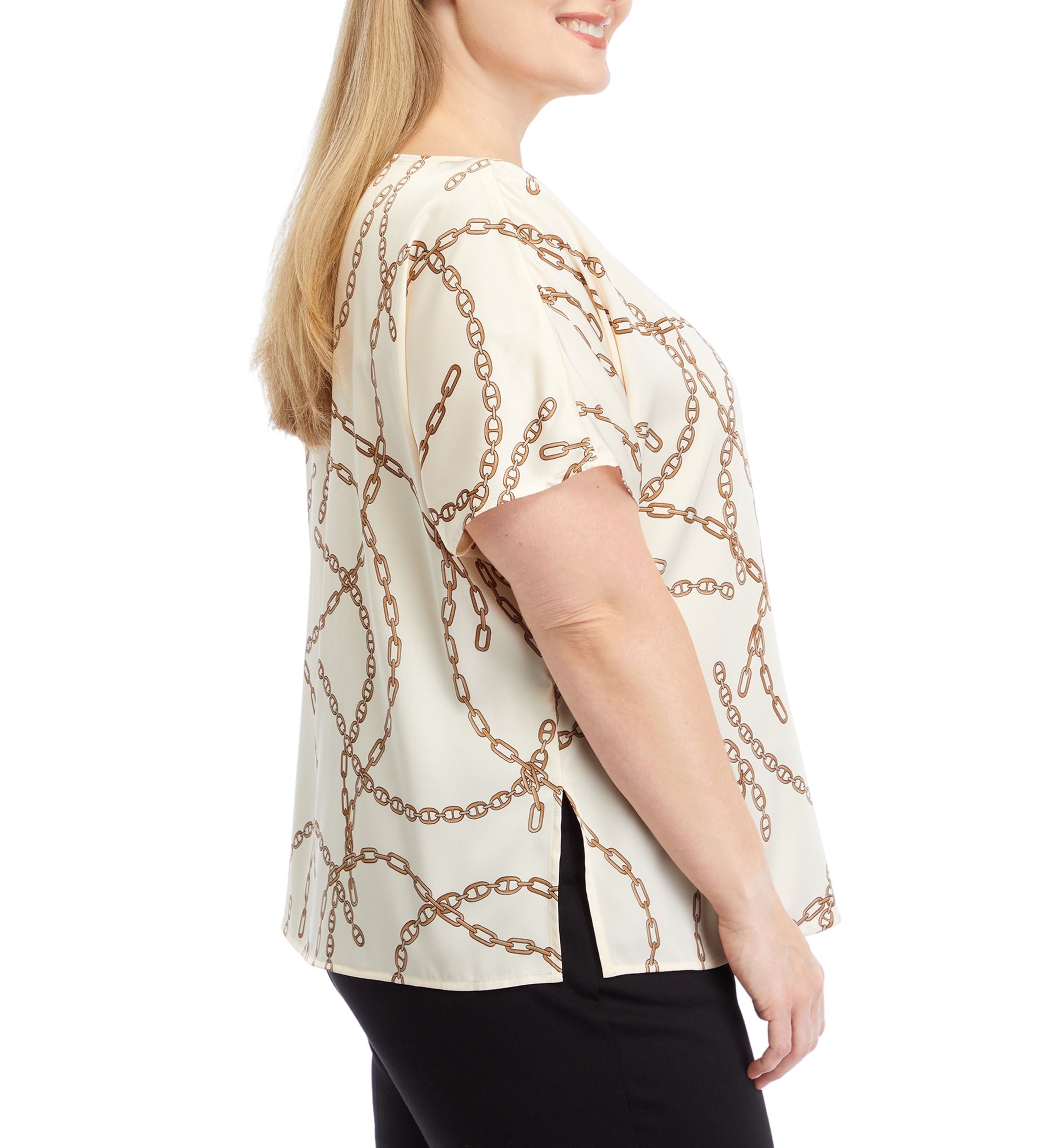 Plus Size Short Sleeve Blouse with Bateau Neckline 