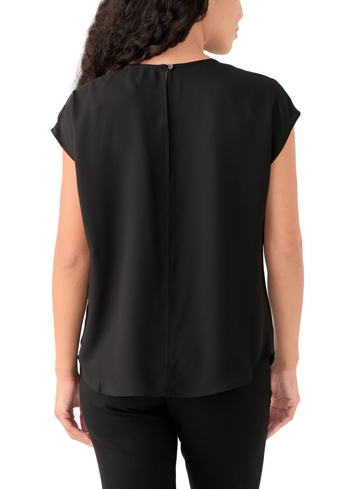 Petite Short Sleeve Split Neck Blouse