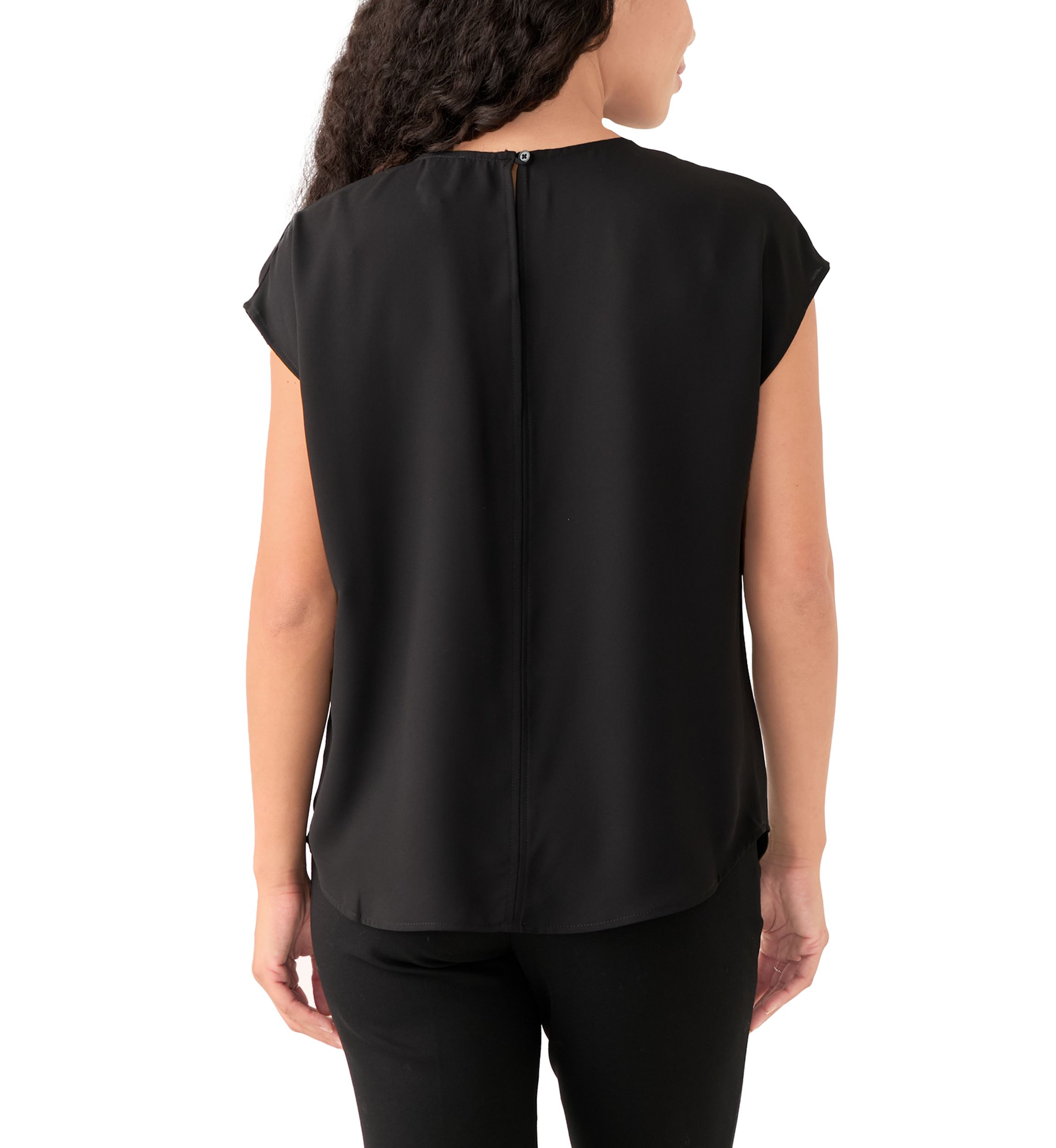 Petite Short Sleeve Split Neck Blouse