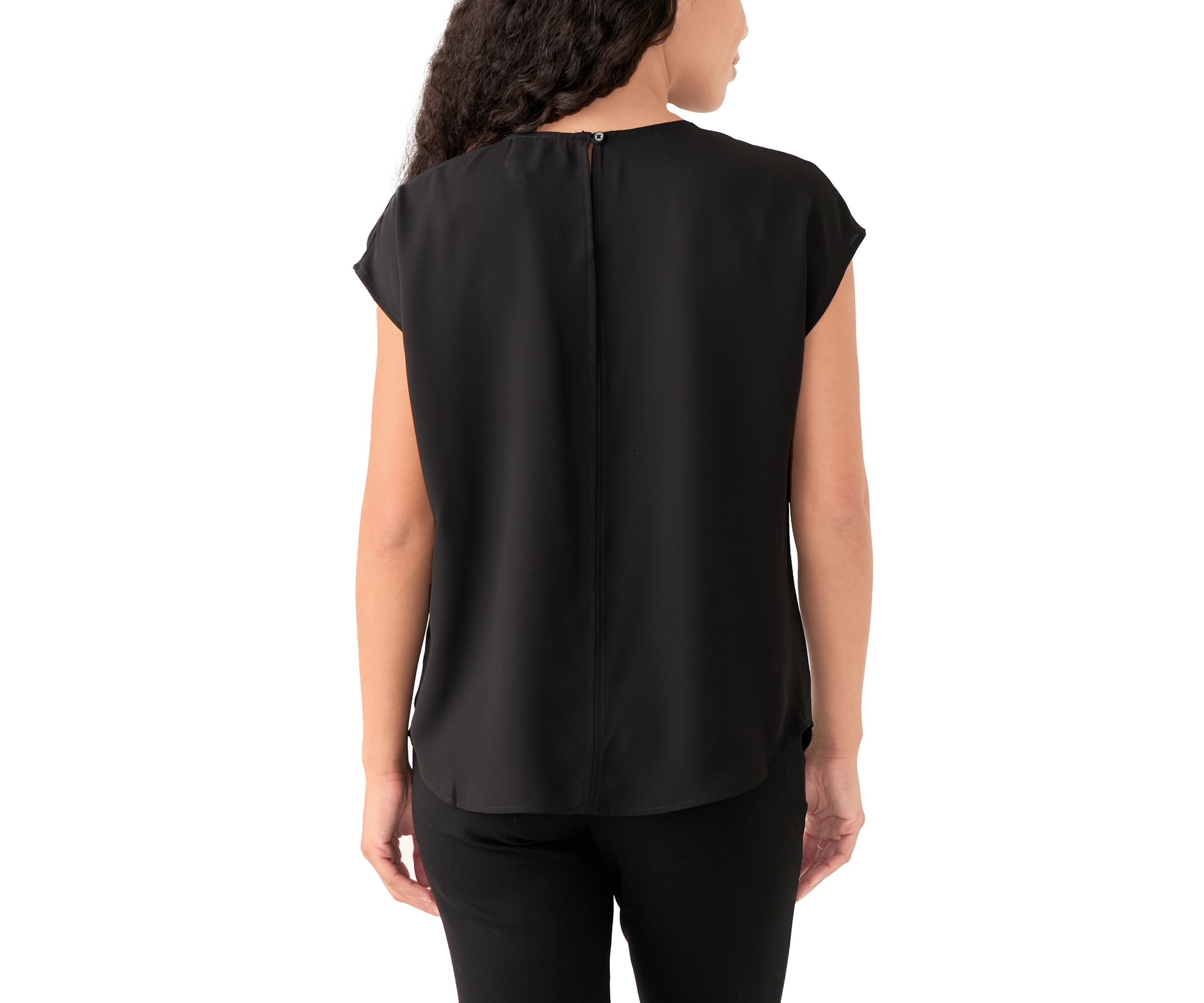 Petite Short Sleeve Split Neck Blouse