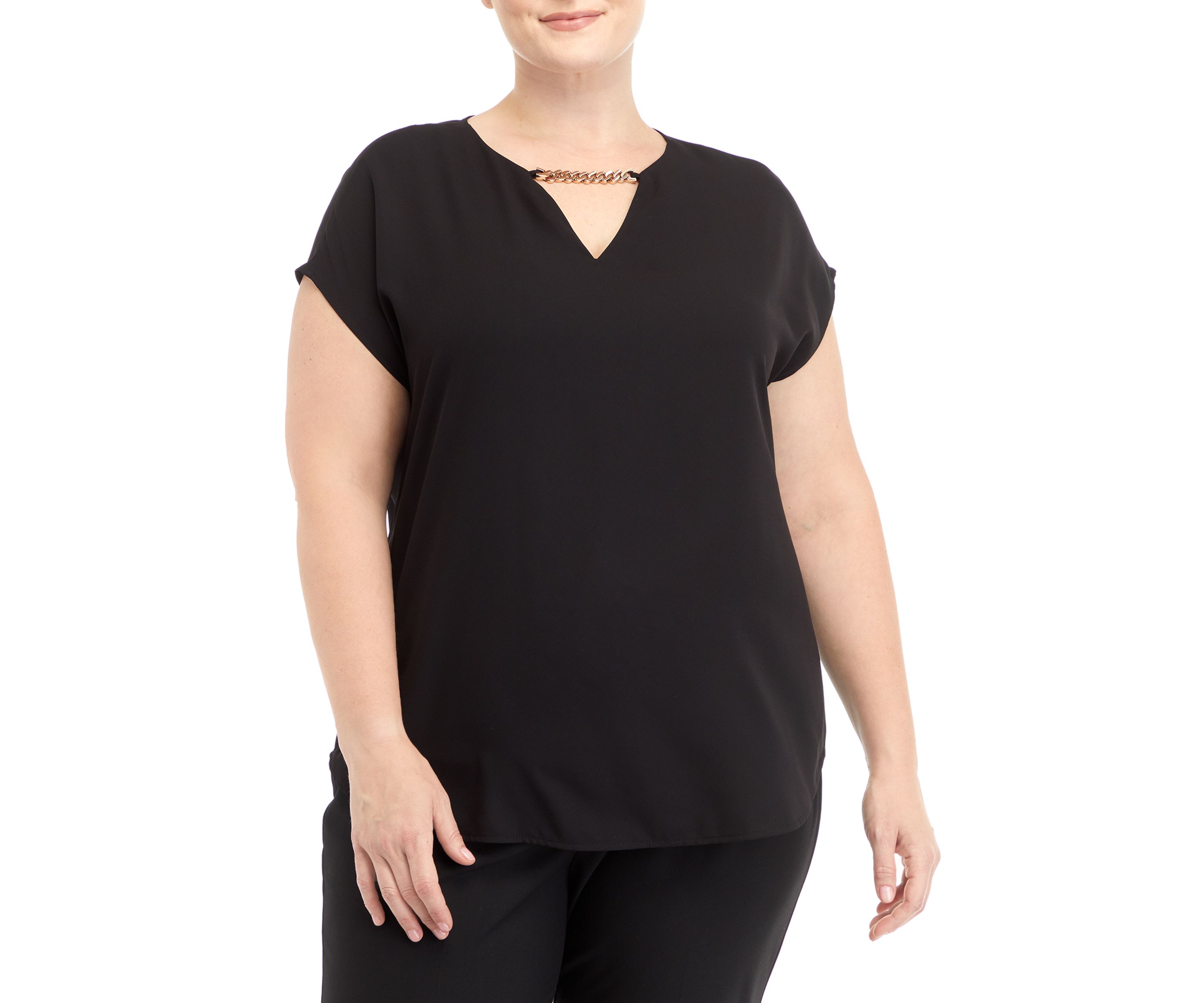 Plus Size Short Sleeve Blouse with Bateau Neckline