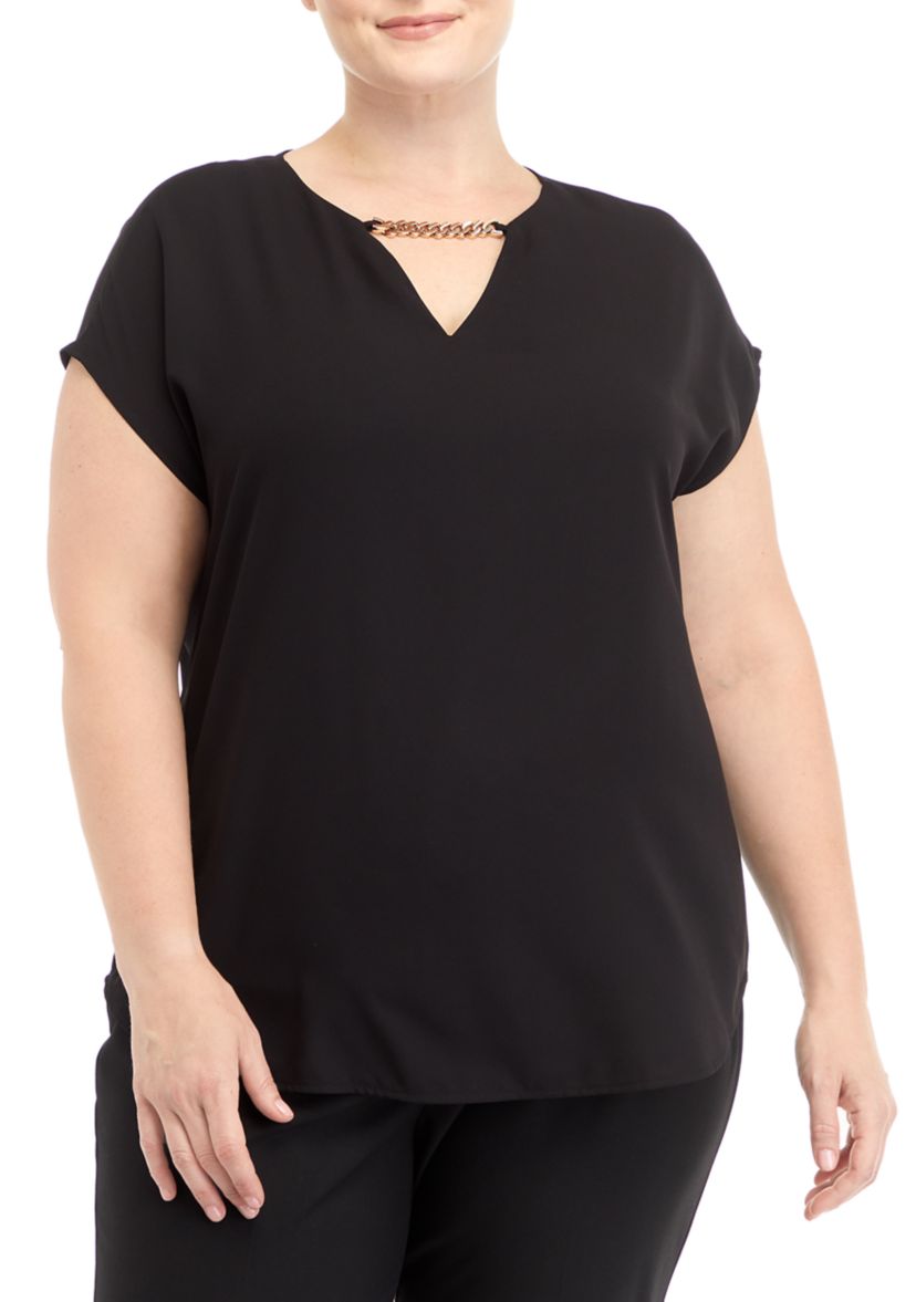 Plus Size Short Sleeve Blouse with Bateau Neckline