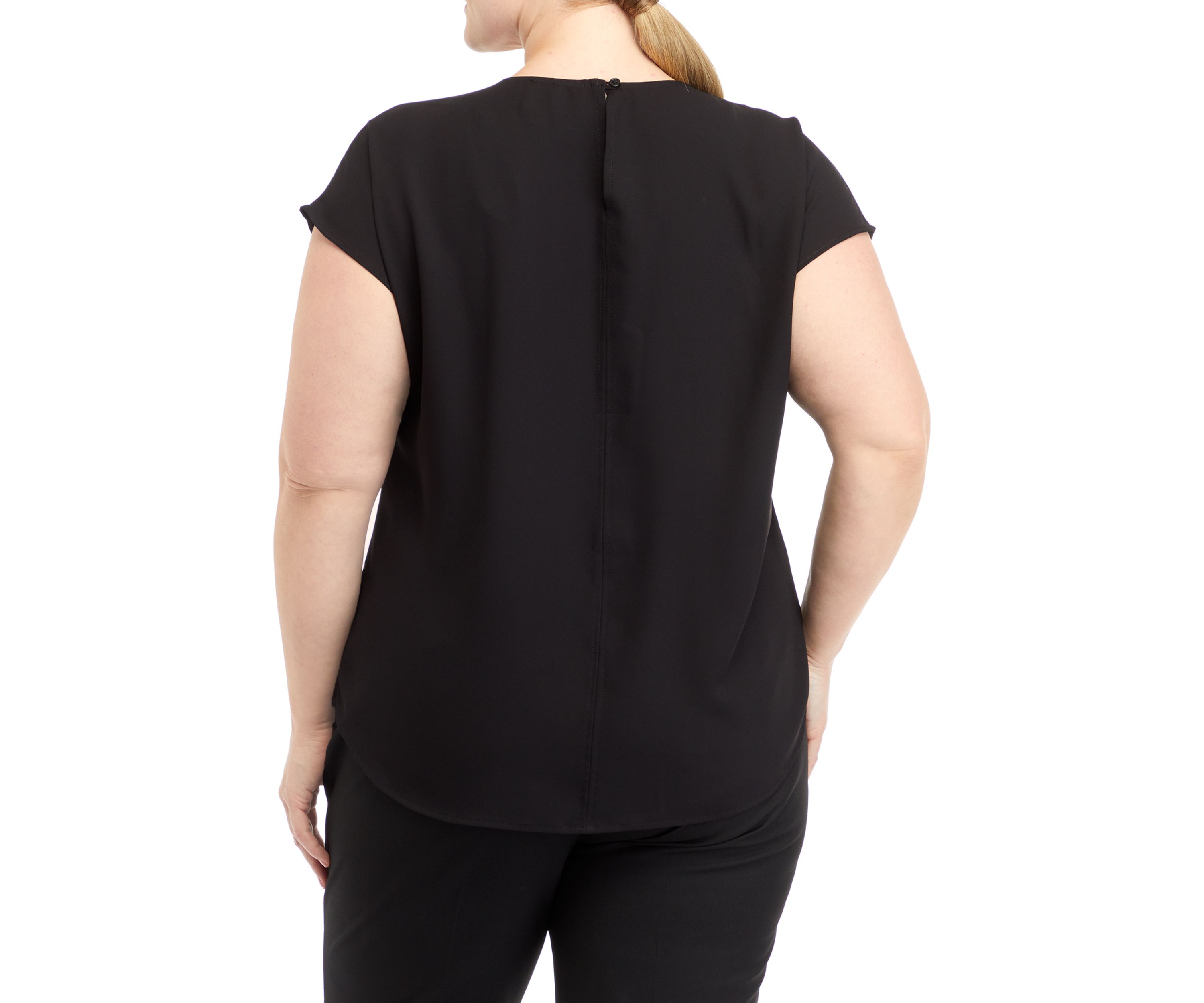 Plus Size Short Sleeve Blouse with Bateau Neckline