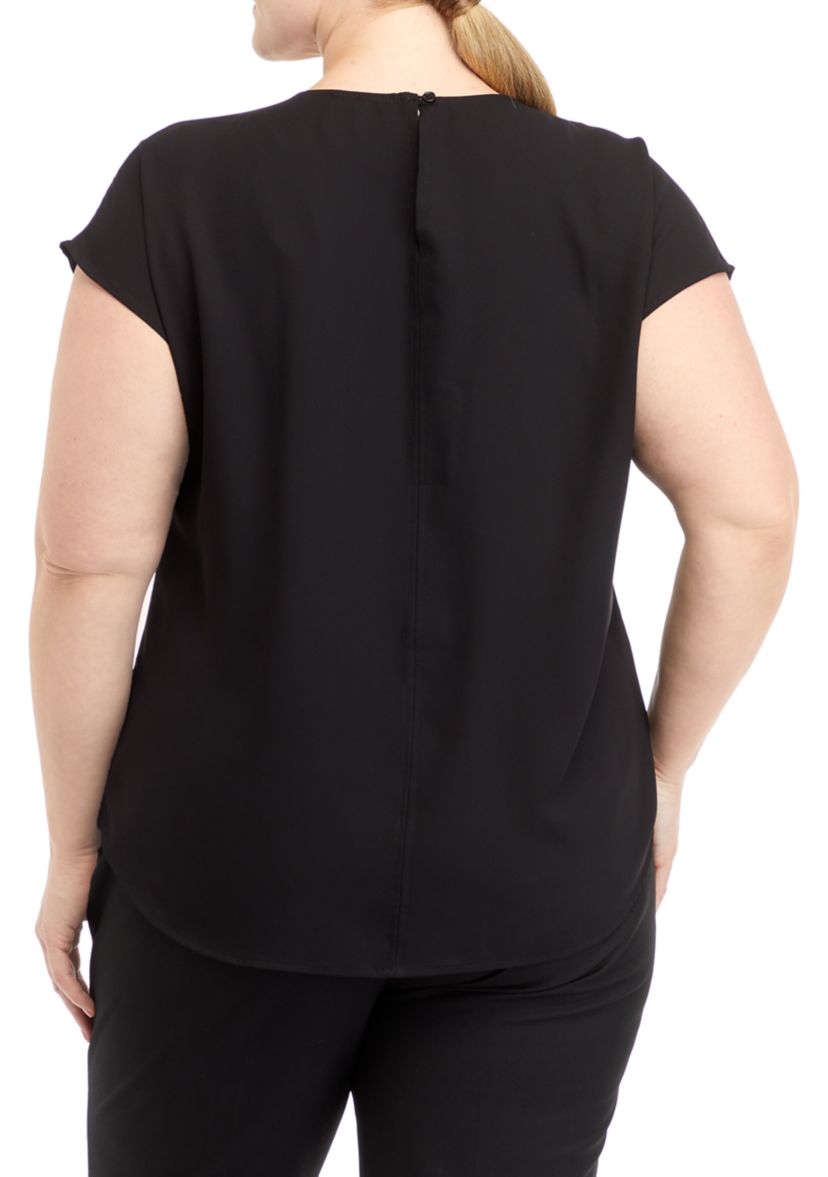 Plus Size Short Sleeve Blouse with Bateau Neckline