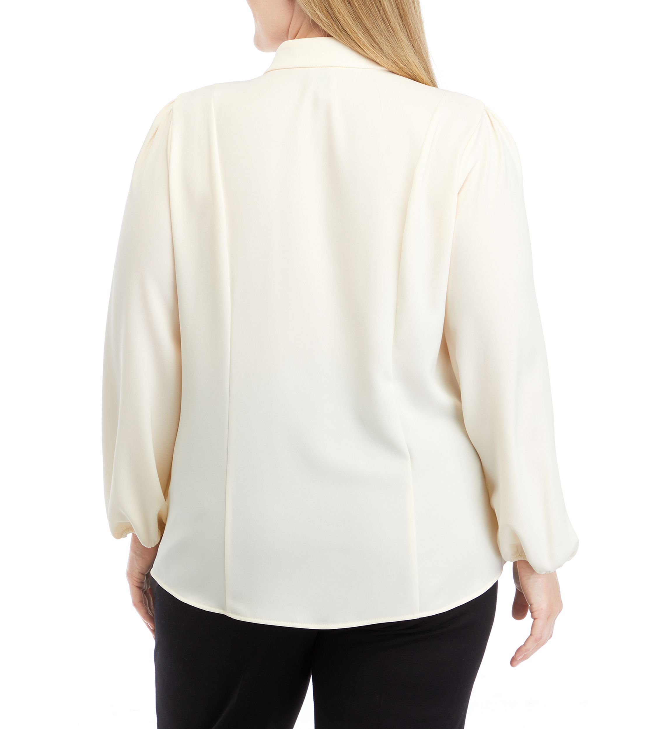 Plus Size High Neck Button Front Blouse with Long Sleeve 