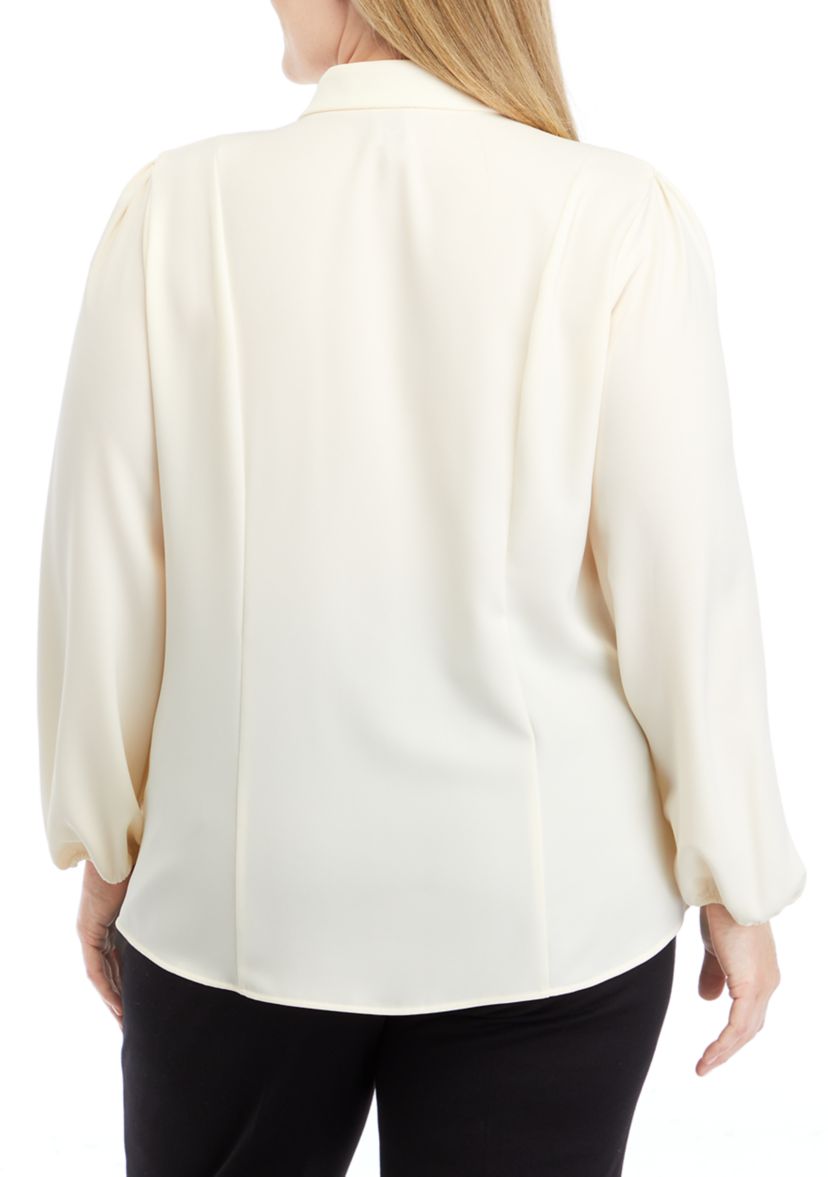 Plus Size High Neck Button Front Blouse with Long Sleeve 