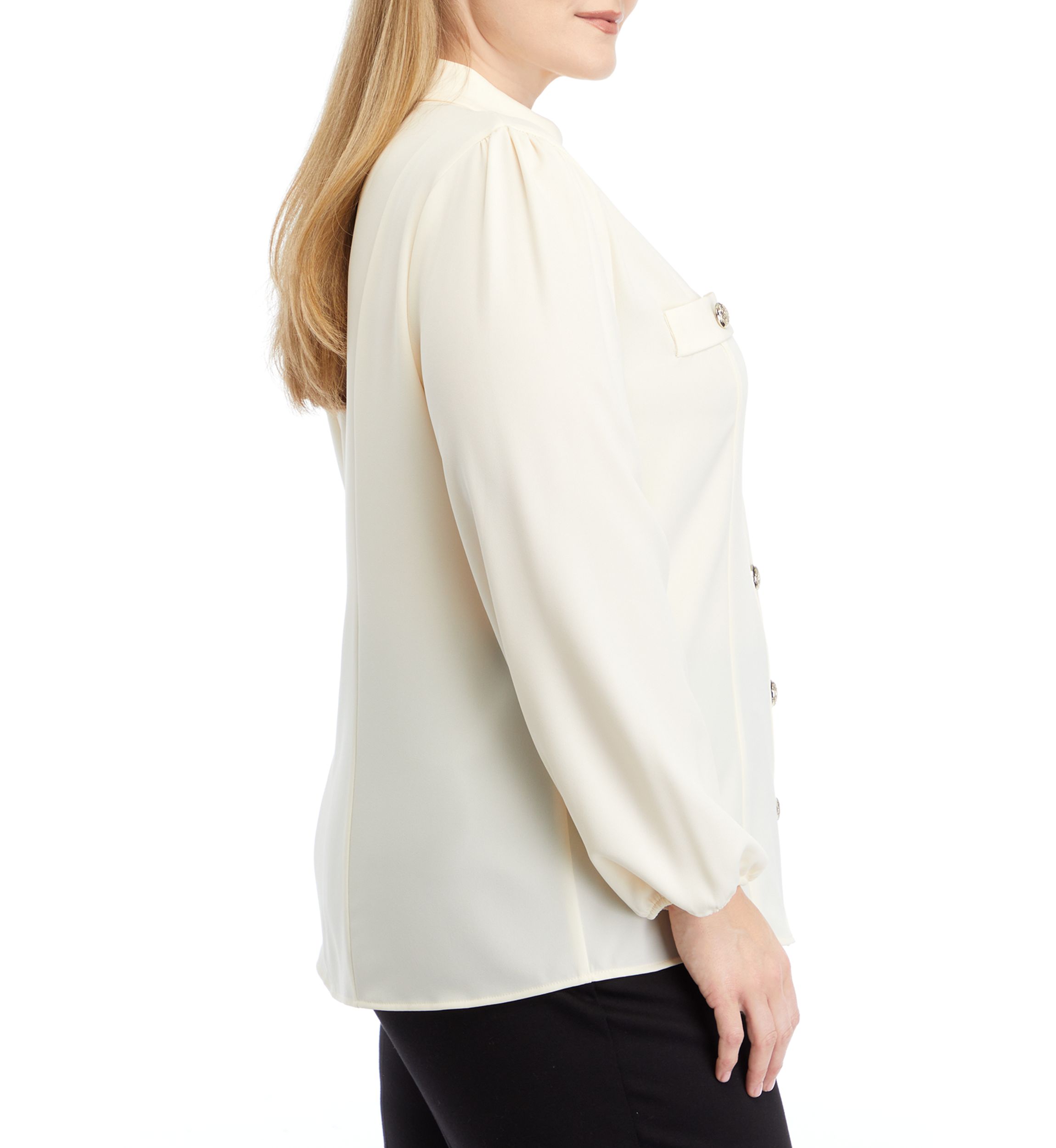 Plus Size High Neck Button Front Blouse with Long Sleeve 
