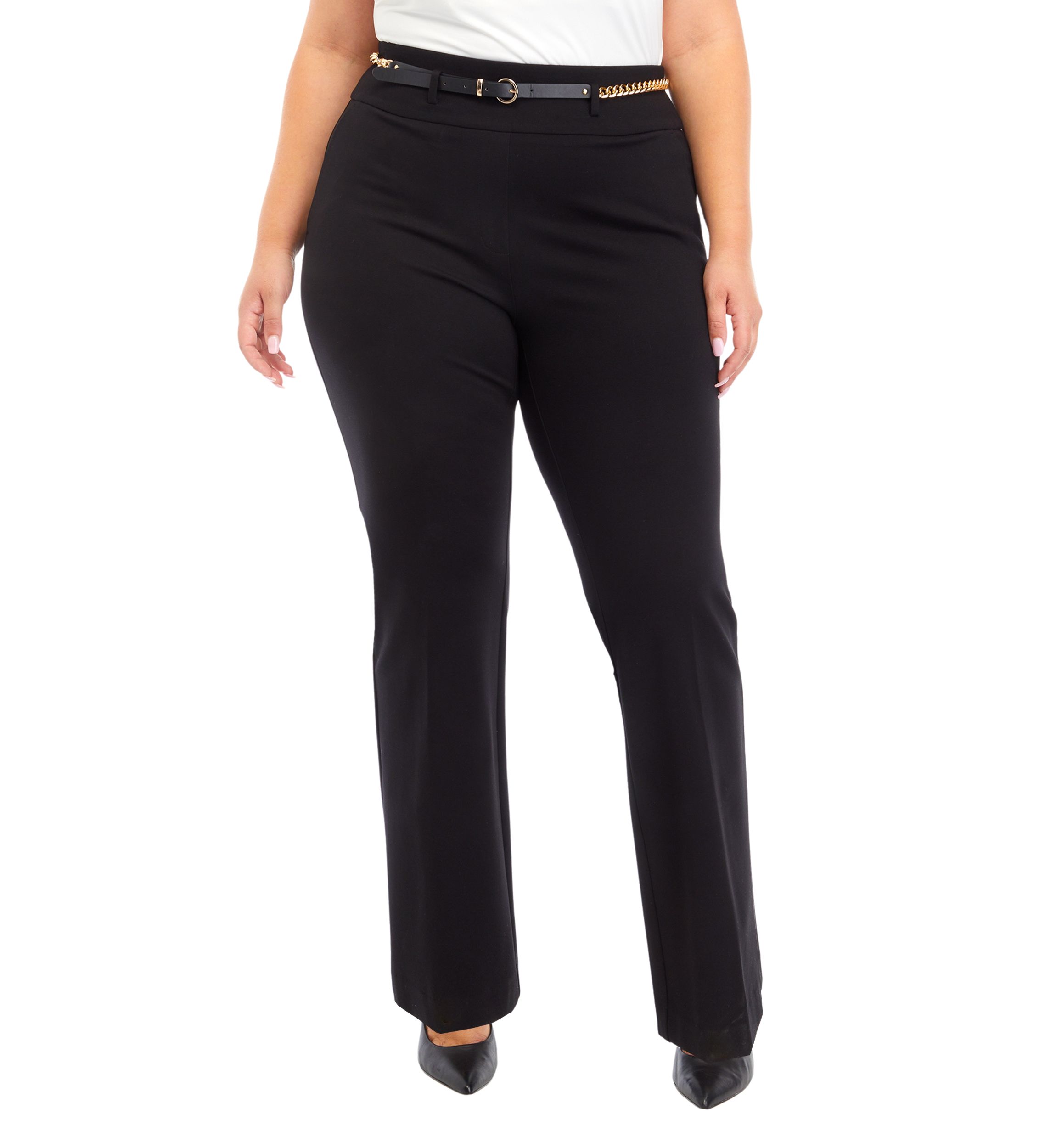 Plus Size High Rise Pull On Chain Belt Trousers