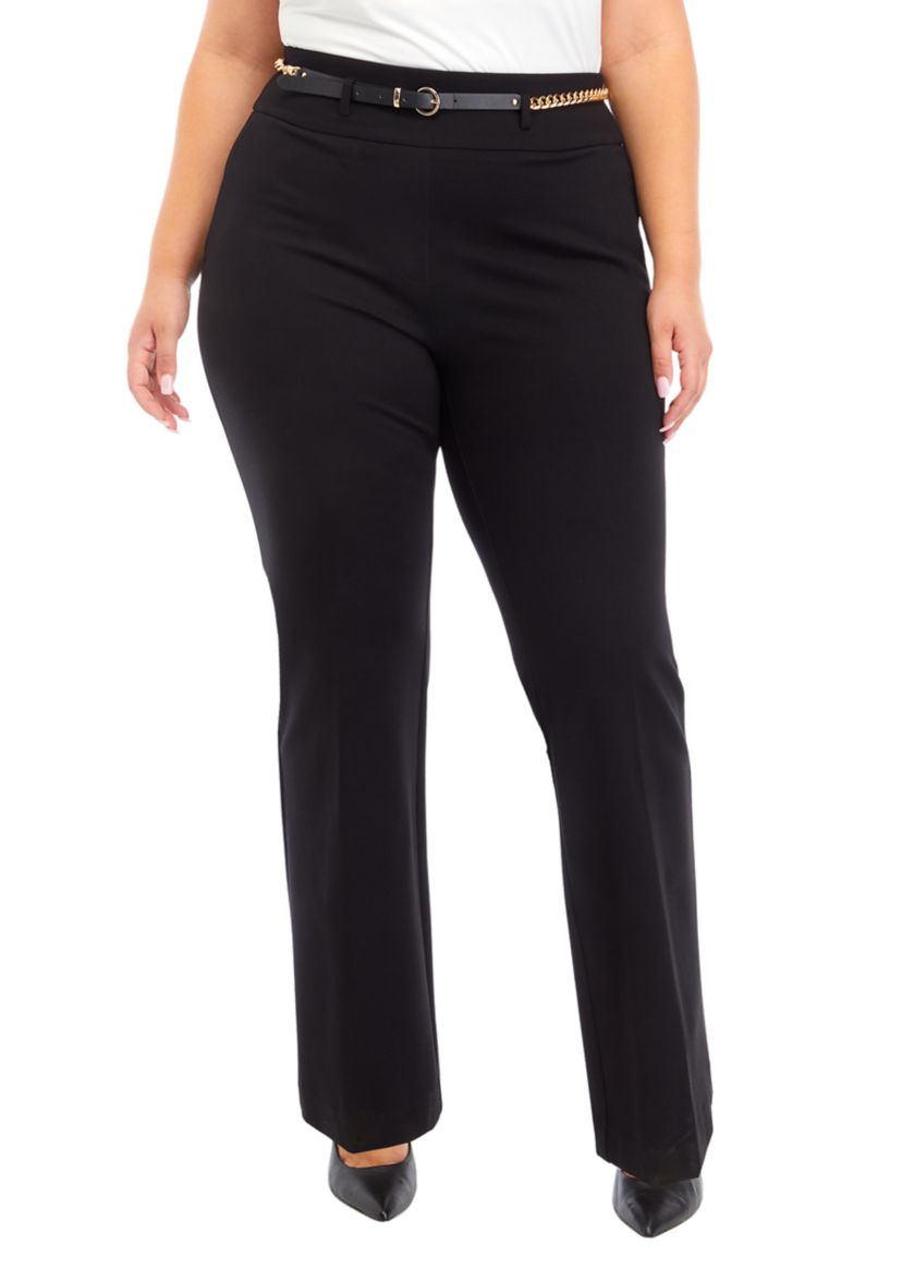 Plus Size High Rise Pull On Chain Belt Trousers