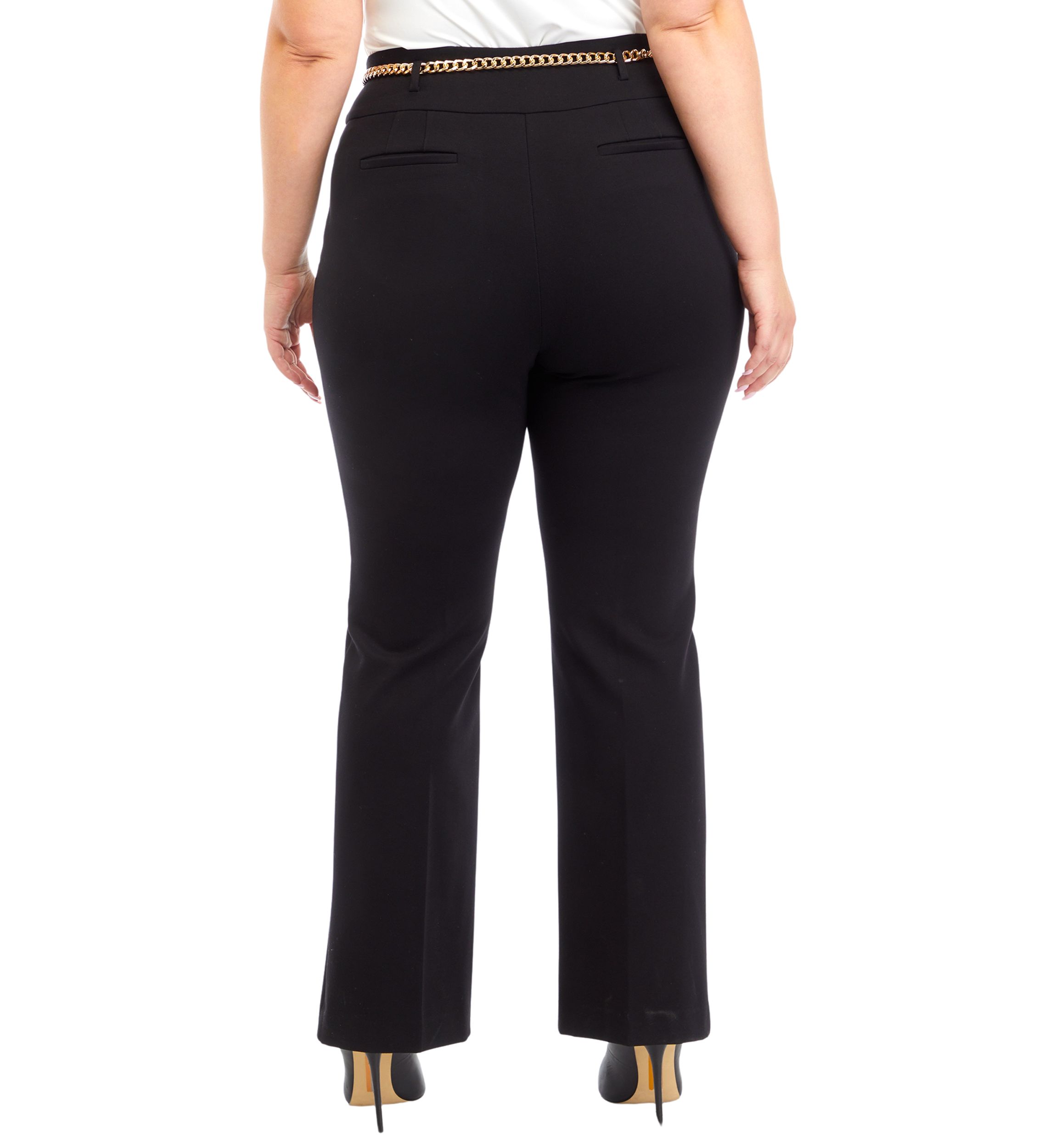 Plus Size High Rise Pull On Chain Belt Trousers