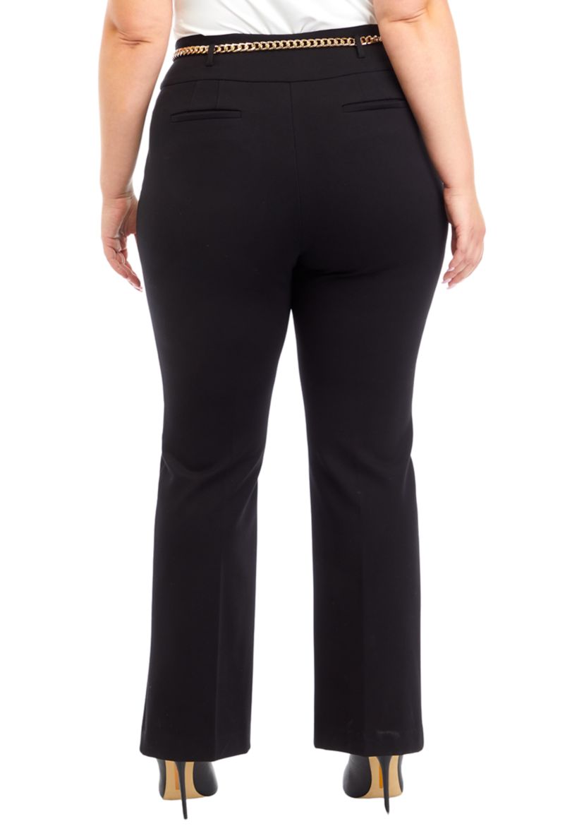 Plus Size High Rise Pull On Chain Belt Trousers