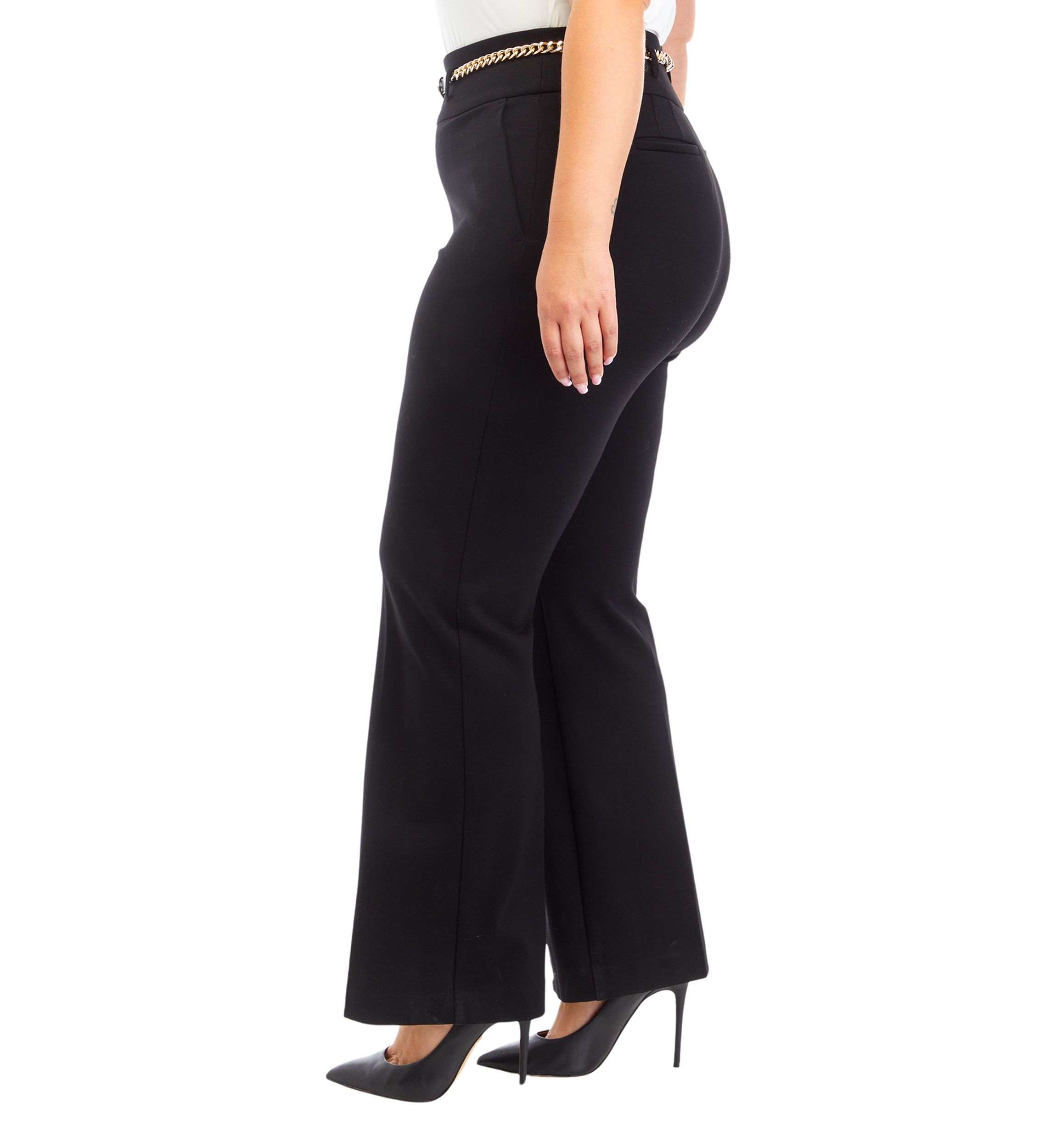 Plus Size High Rise Pull On Chain Belt Trousers