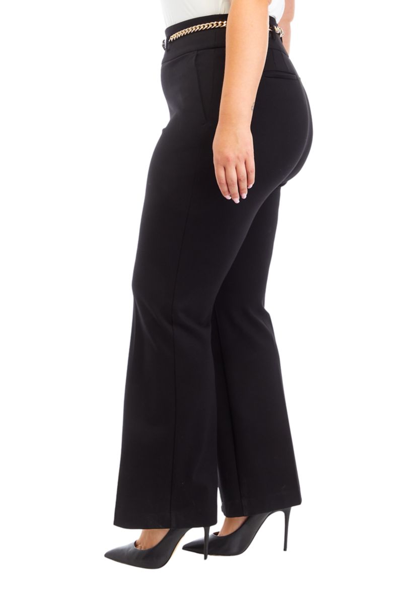Plus Size High Rise Pull On Chain Belt Trousers