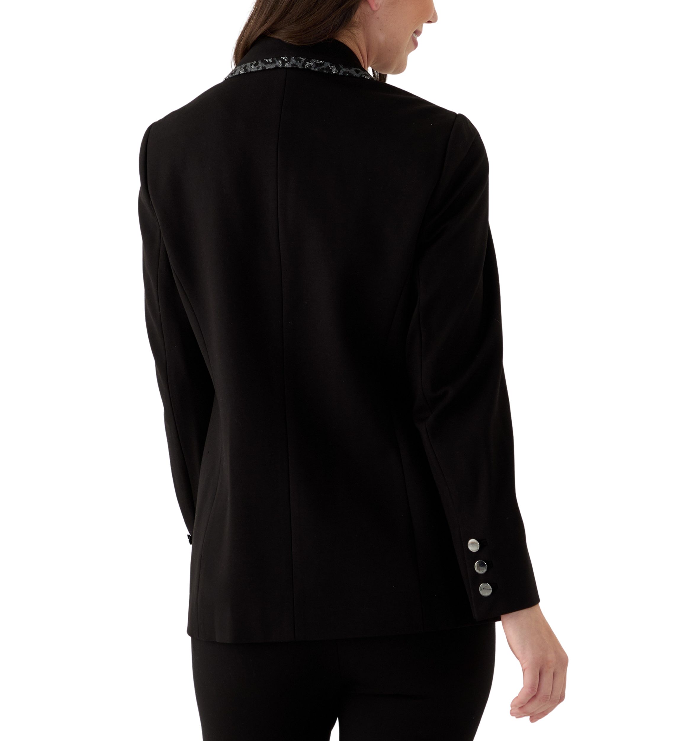 Womens Long Sleeve Leopard Print Trim Blazer