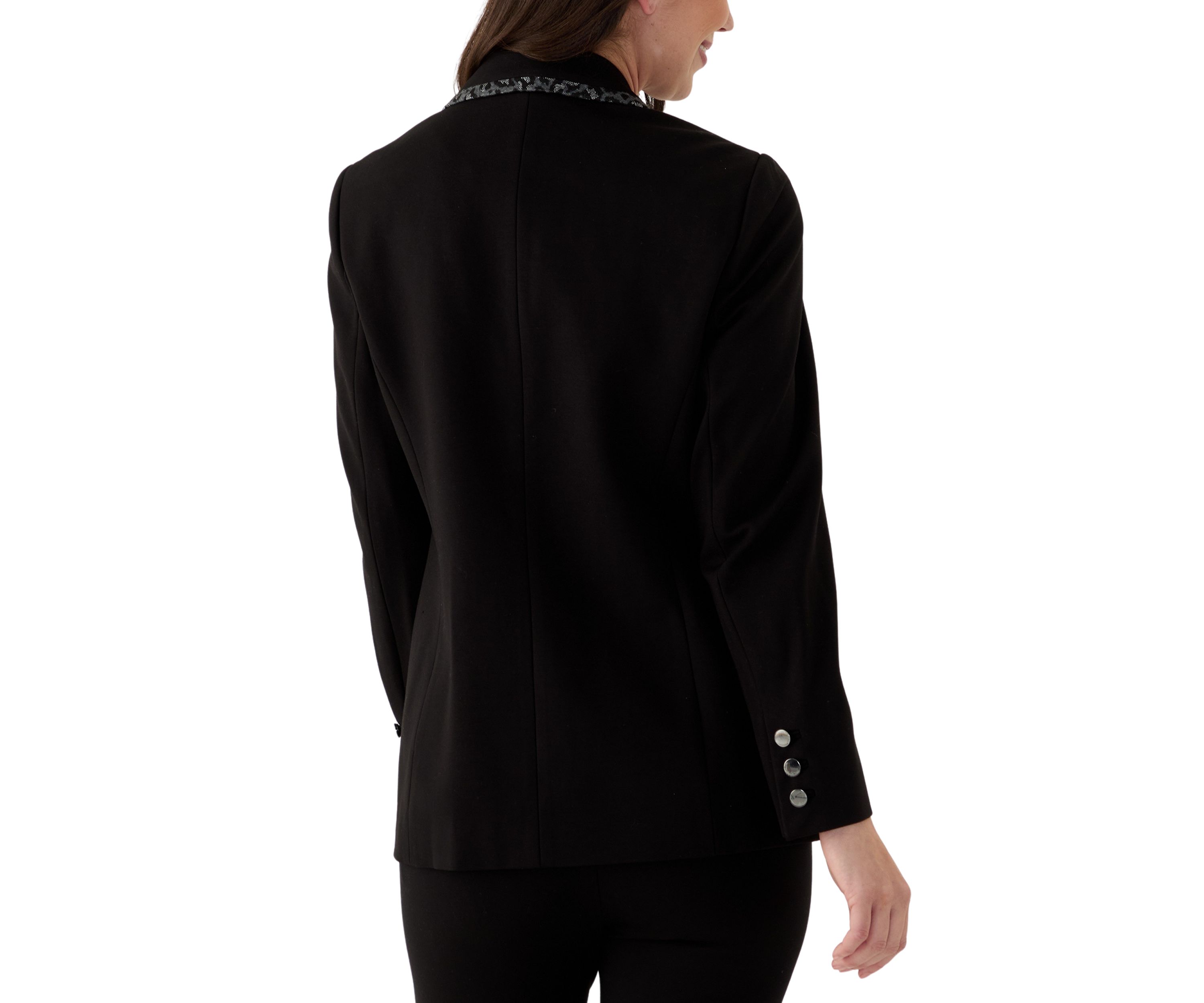 Womens Long Sleeve Leopard Print Trim Blazer
