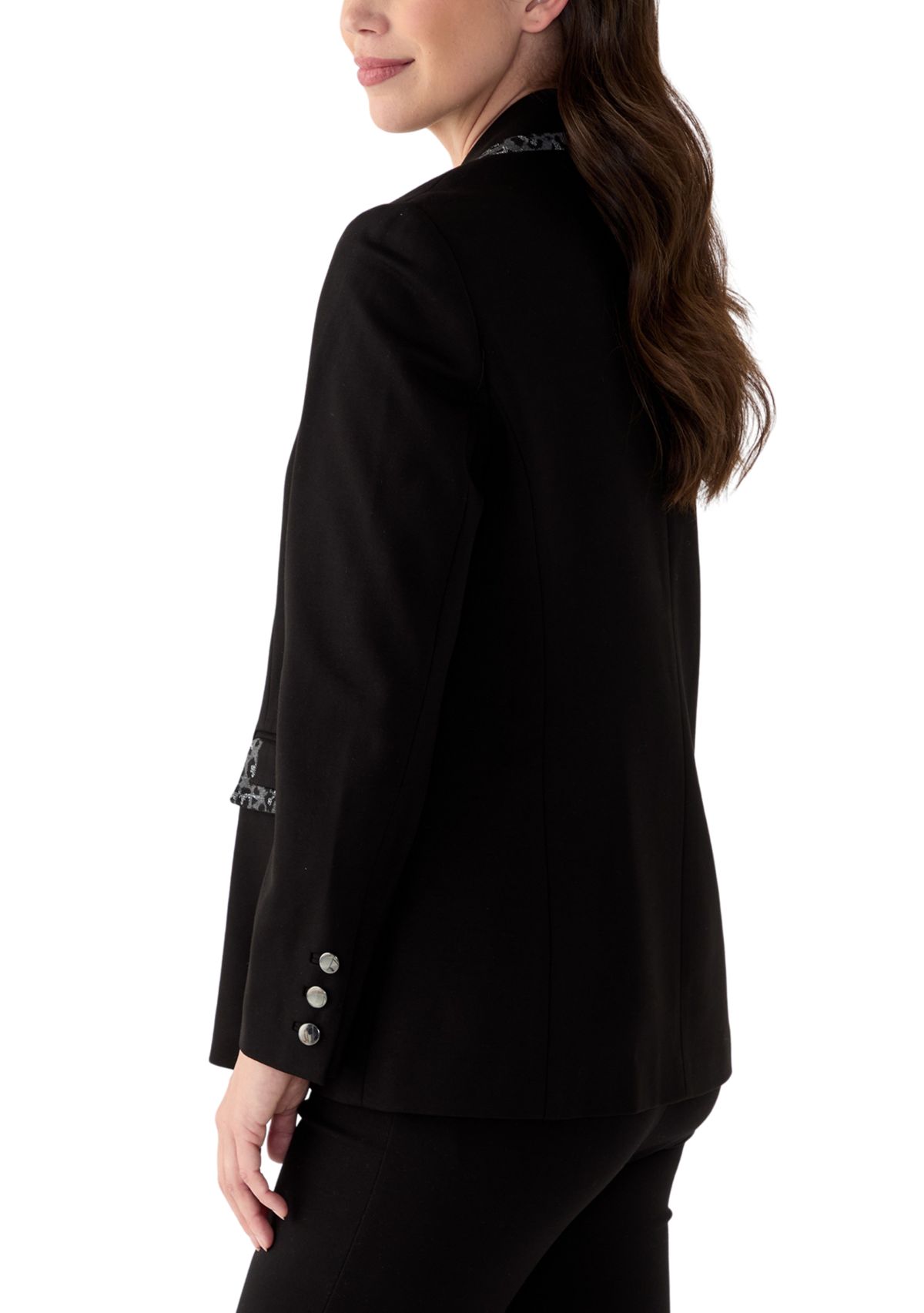 Womens Long Sleeve Leopard Print Trim Blazer