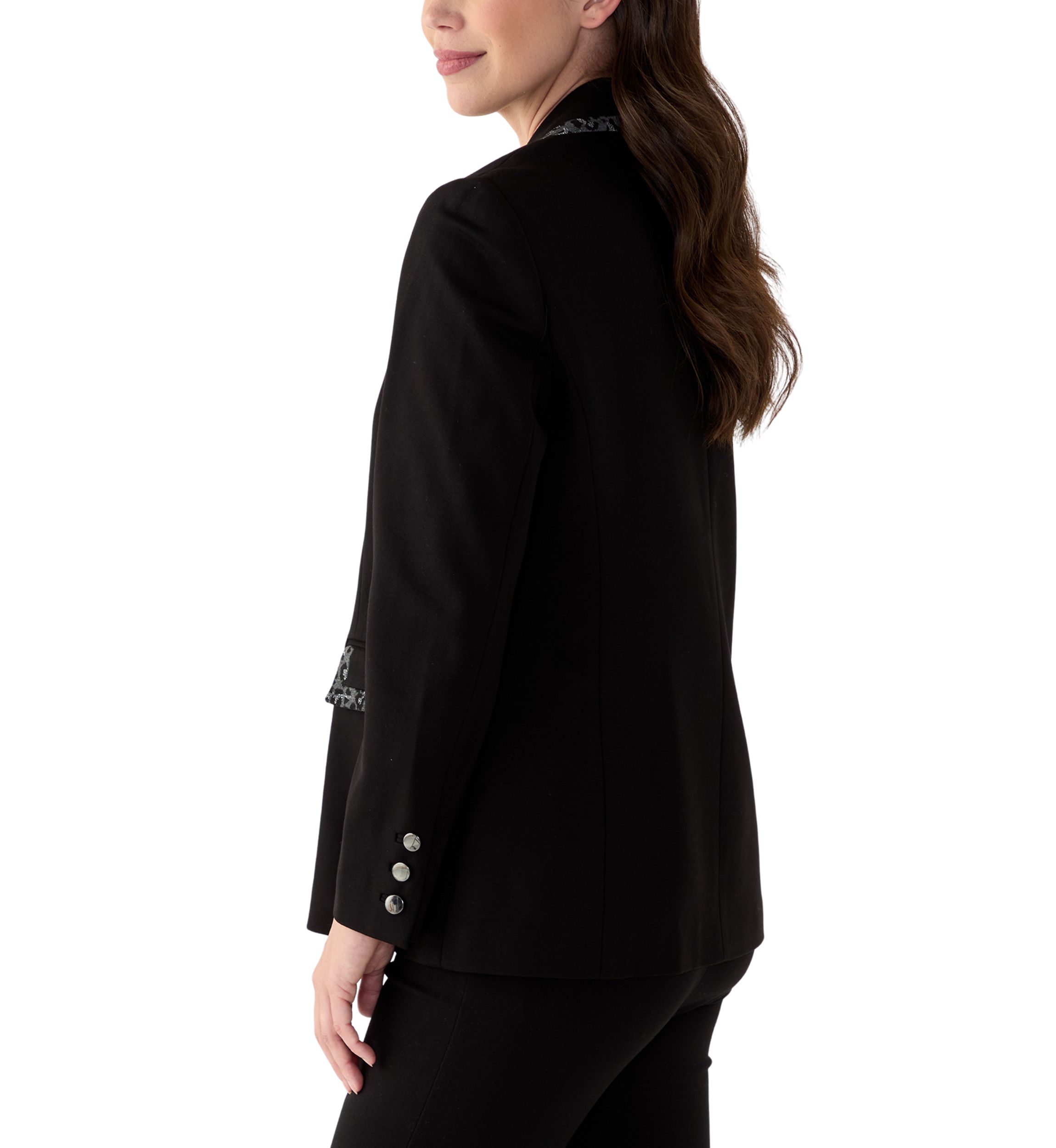 Womens Long Sleeve Leopard Print Trim Blazer