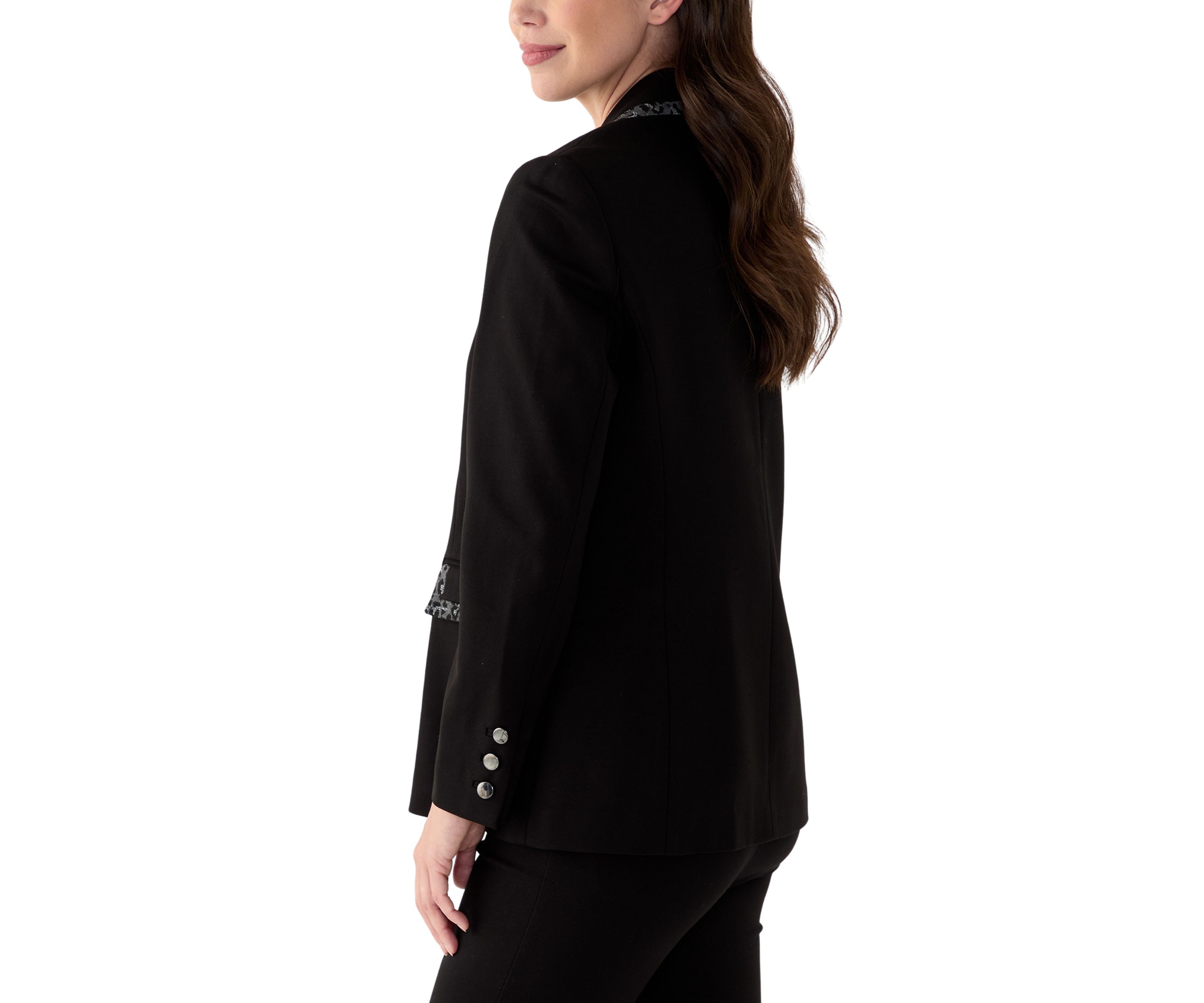 Womens Long Sleeve Leopard Print Trim Blazer