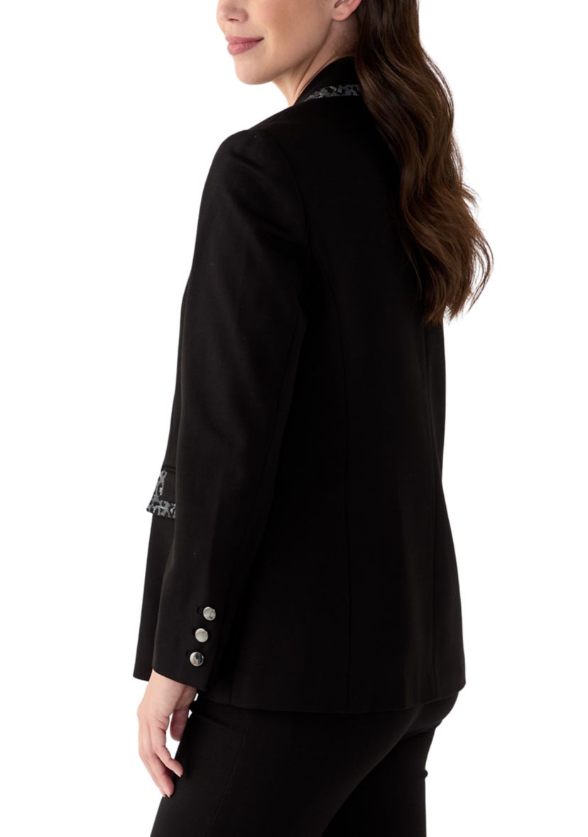 Womens Long Sleeve Leopard Print Trim Blazer