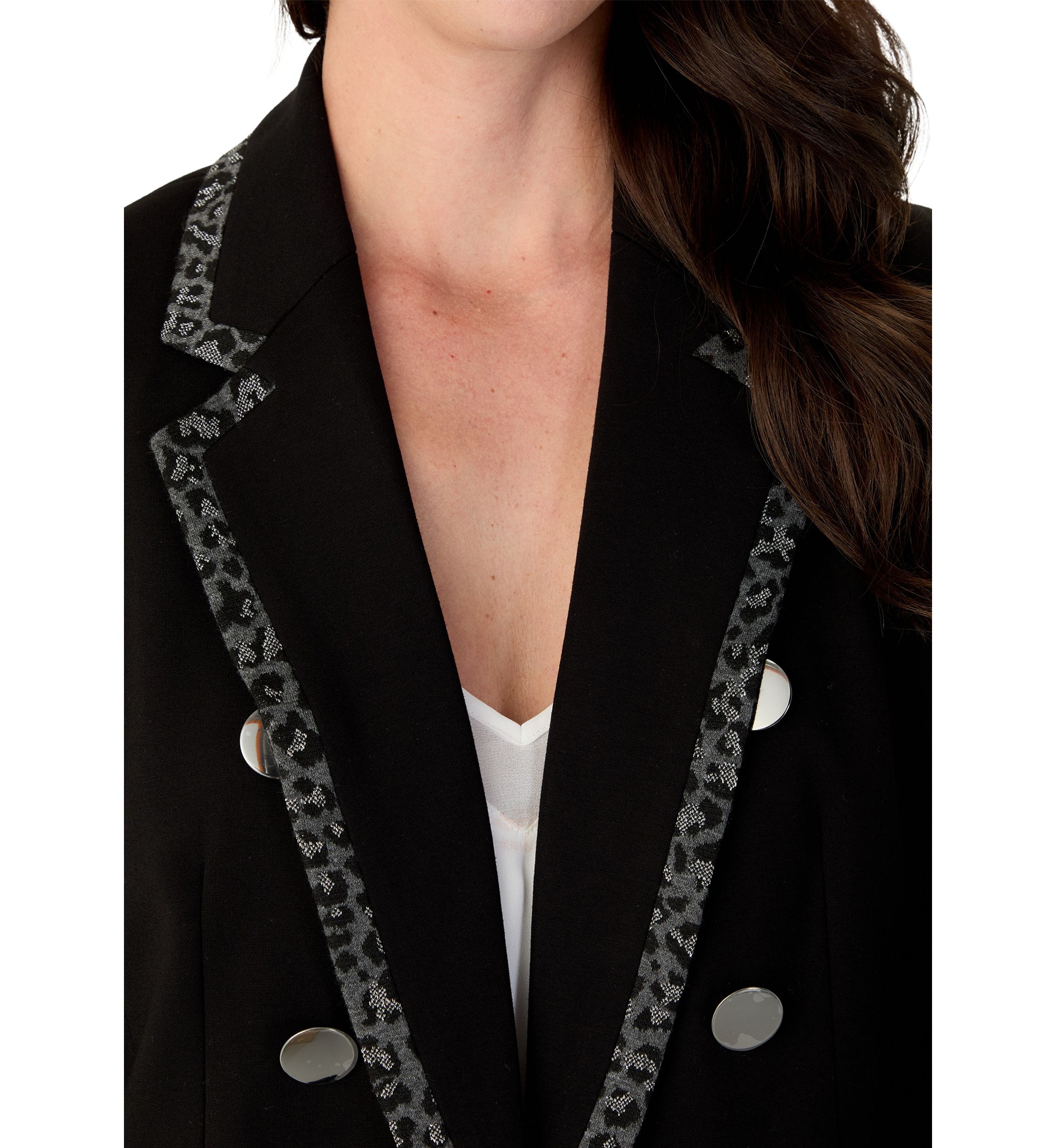 Womens Long Sleeve Leopard Print Trim Blazer
