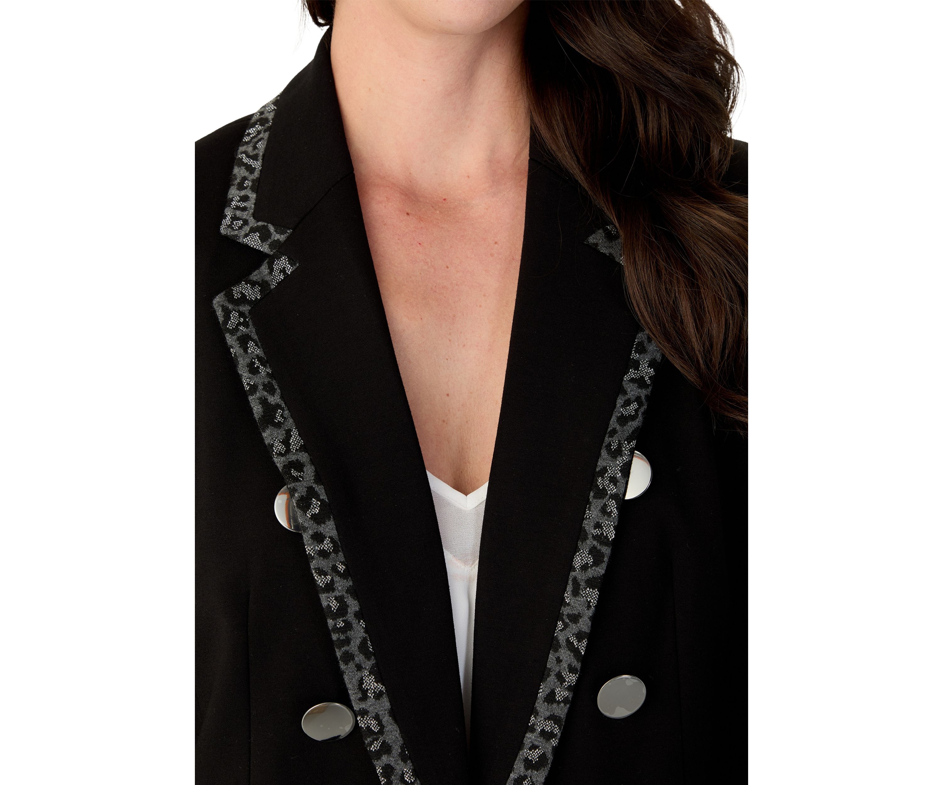 Womens Long Sleeve Leopard Print Trim Blazer