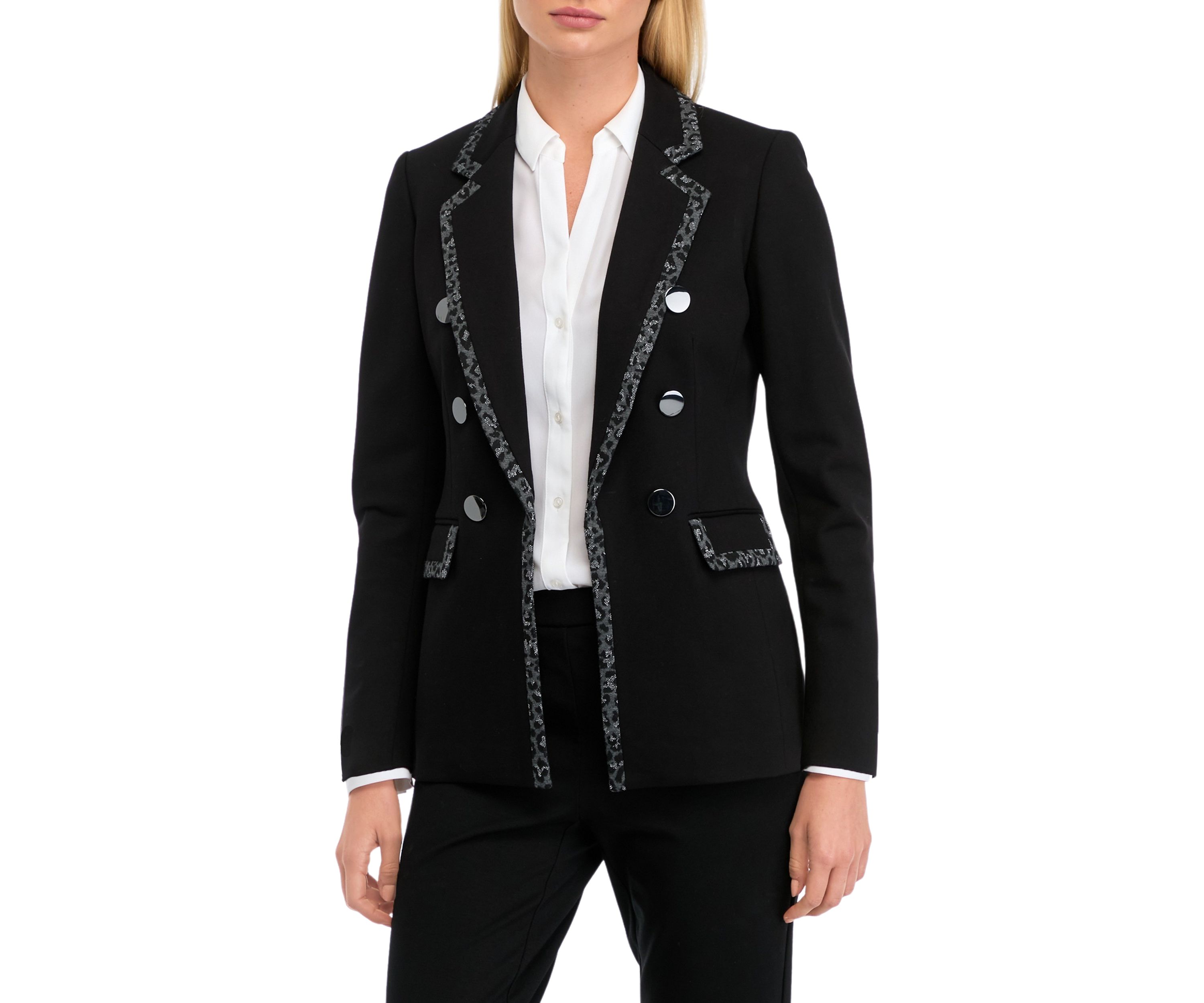 Petite Compression Faux Double Breasted Jacket  with Contrast Frame