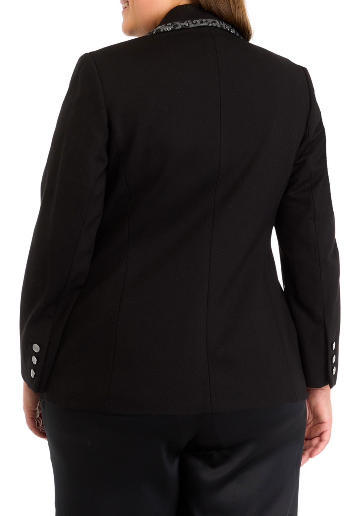 Plus Size Compression Faux Double Breasted Jacket with Contrast Frame