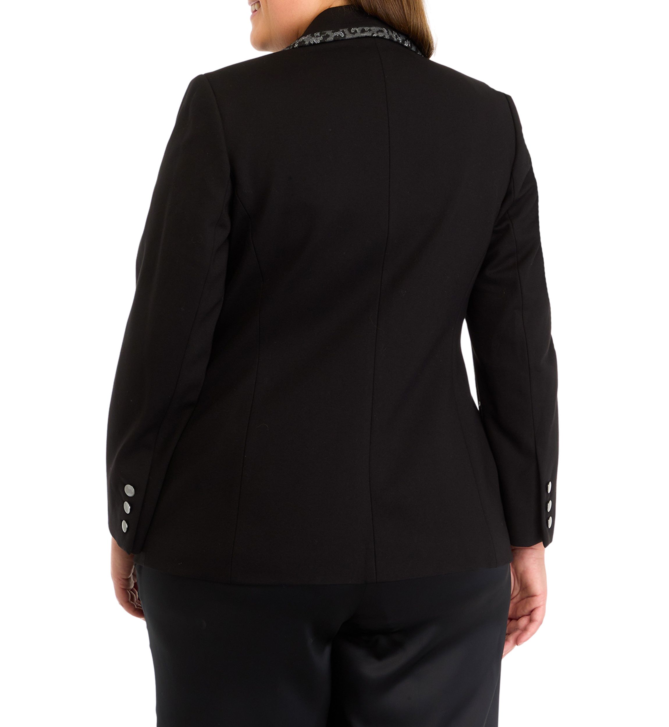 Plus Size Compression Faux Double Breasted Jacket with Contrast Frame