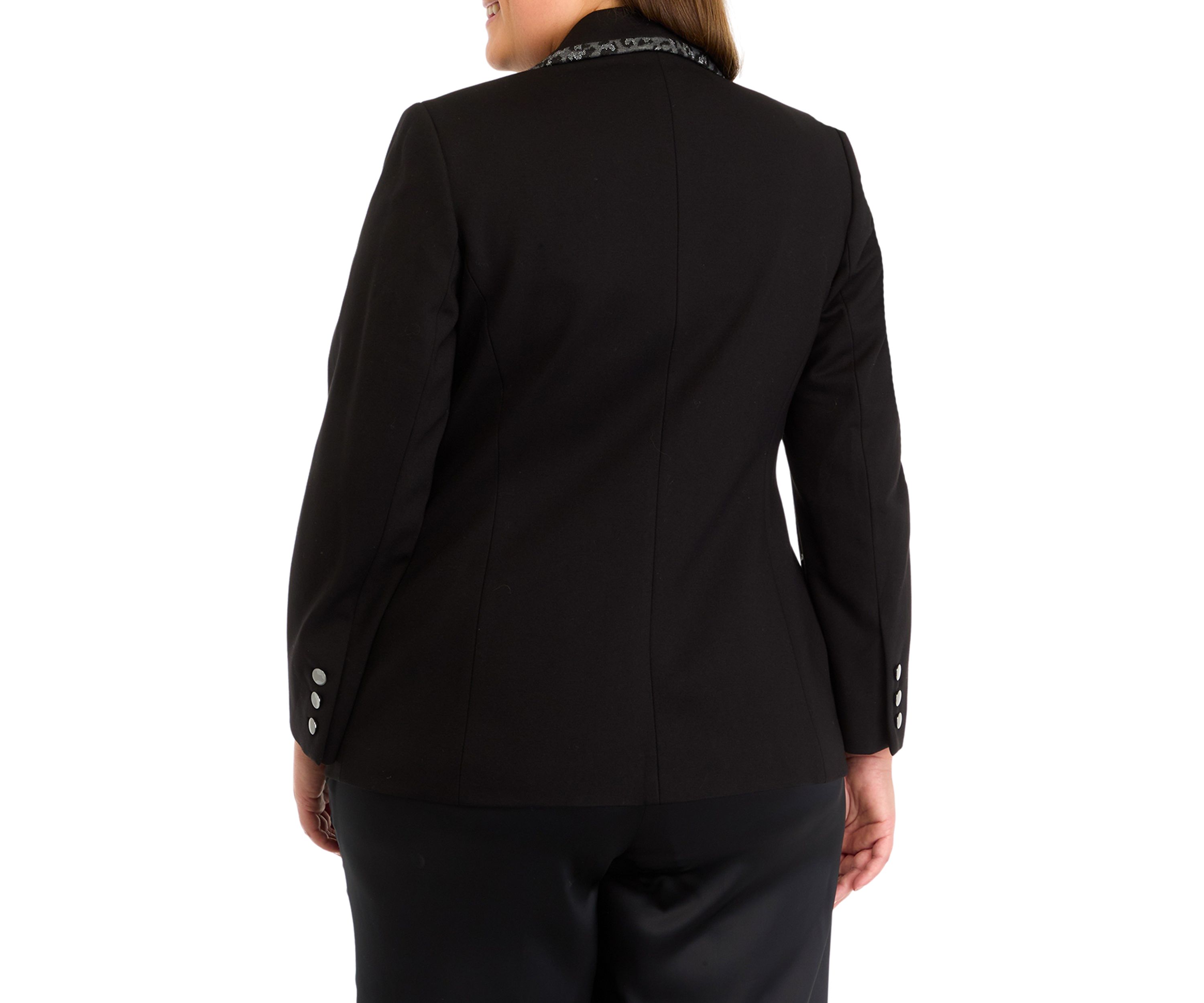 Plus Size Compression Faux Double Breasted Jacket with Contrast Frame