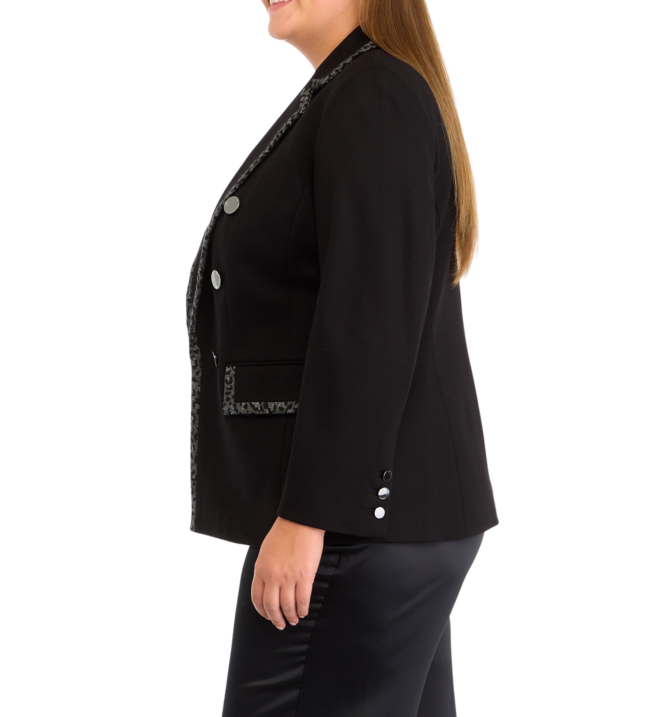 Plus Size Compression Faux Double Breasted Jacket with Contrast Frame