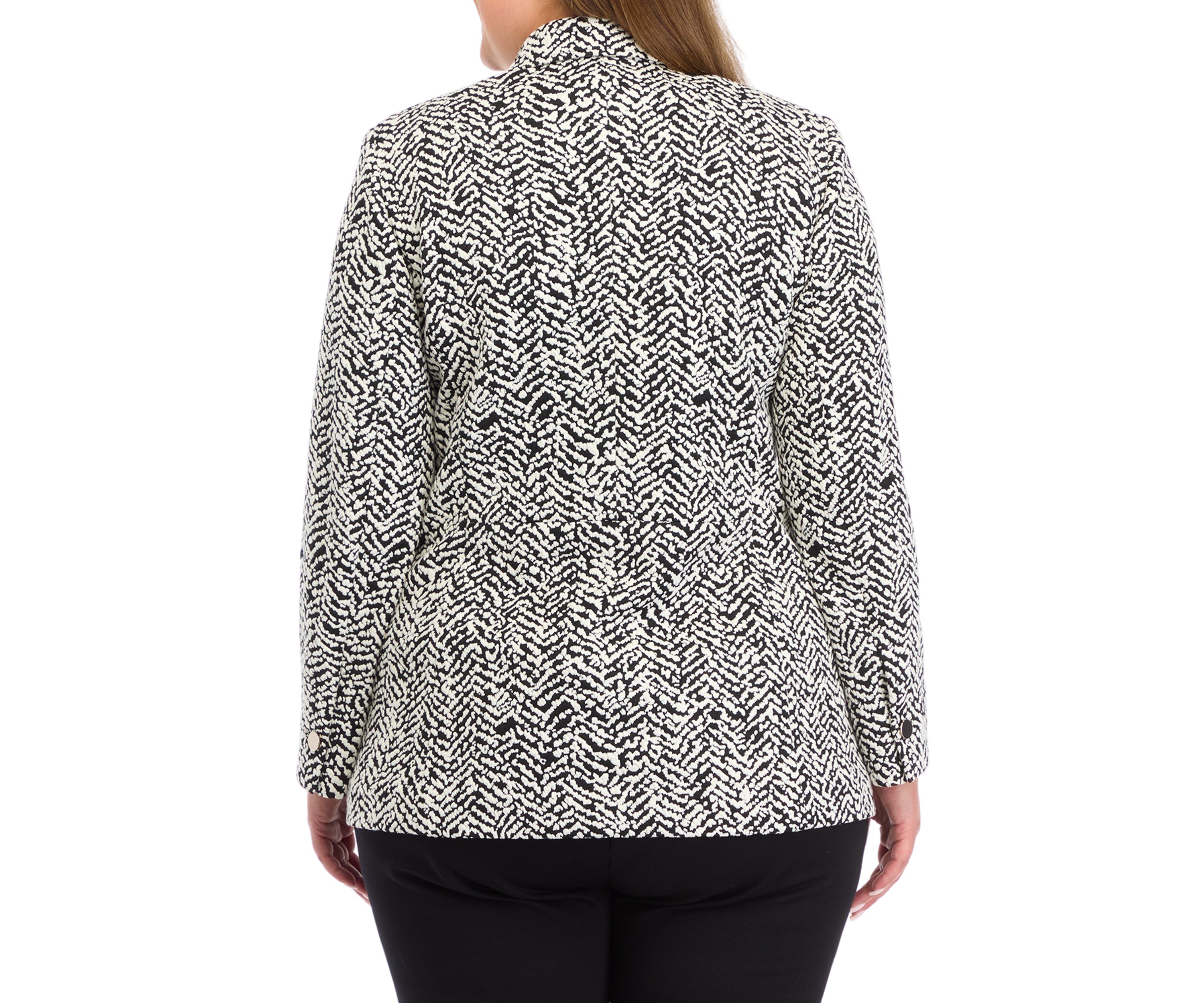 Plus Size Knit Jacquard Faux Double Breasted Patch Pocket Jacket