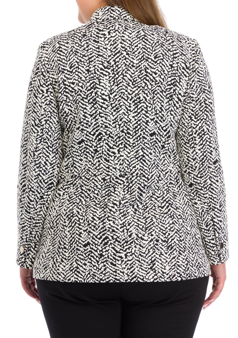 Plus Size Knit Jacquard Faux Double Breasted Patch Pocket Jacket