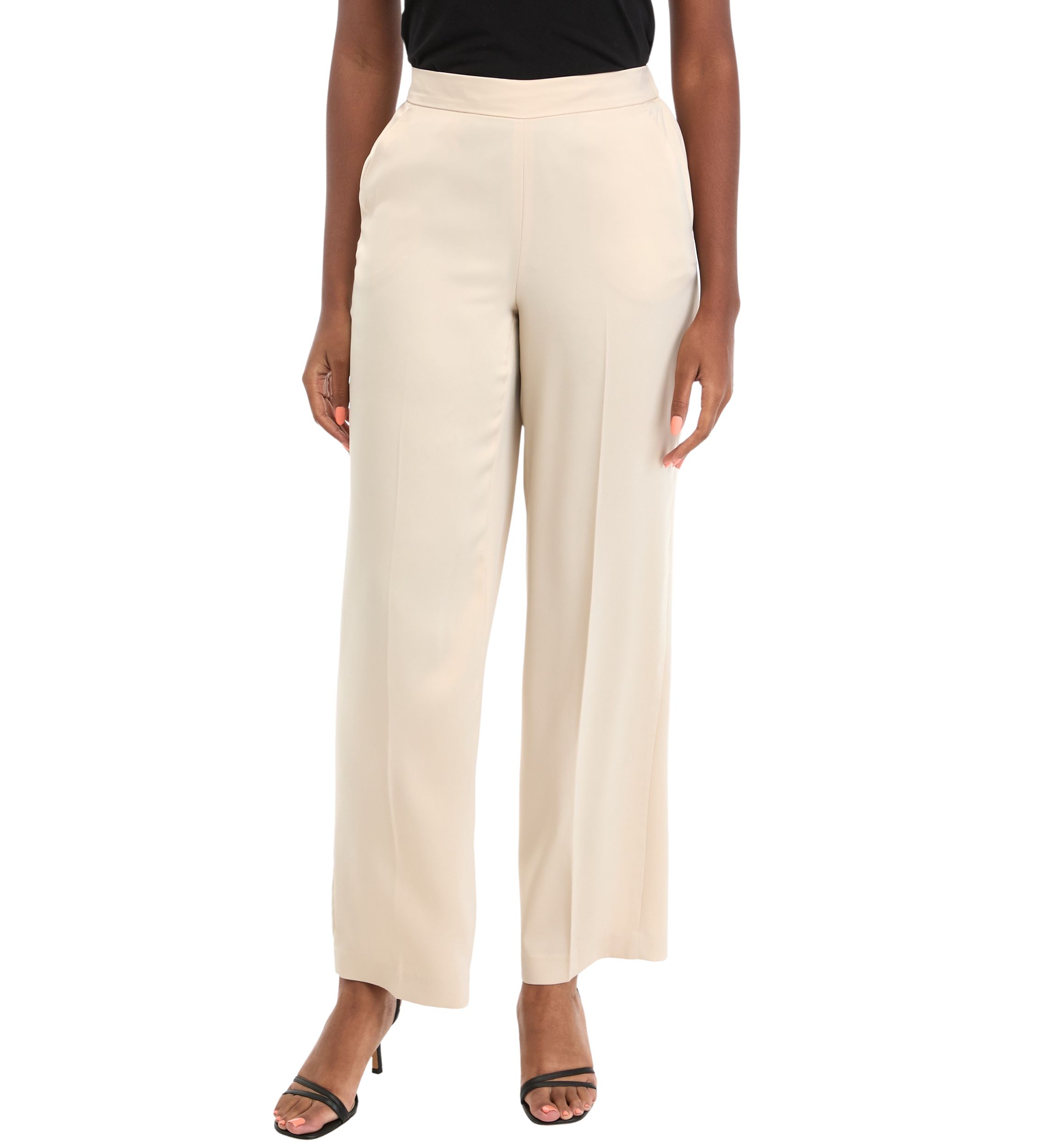 Petite Pull On Slash Pocket Wide Leg Satin Pants