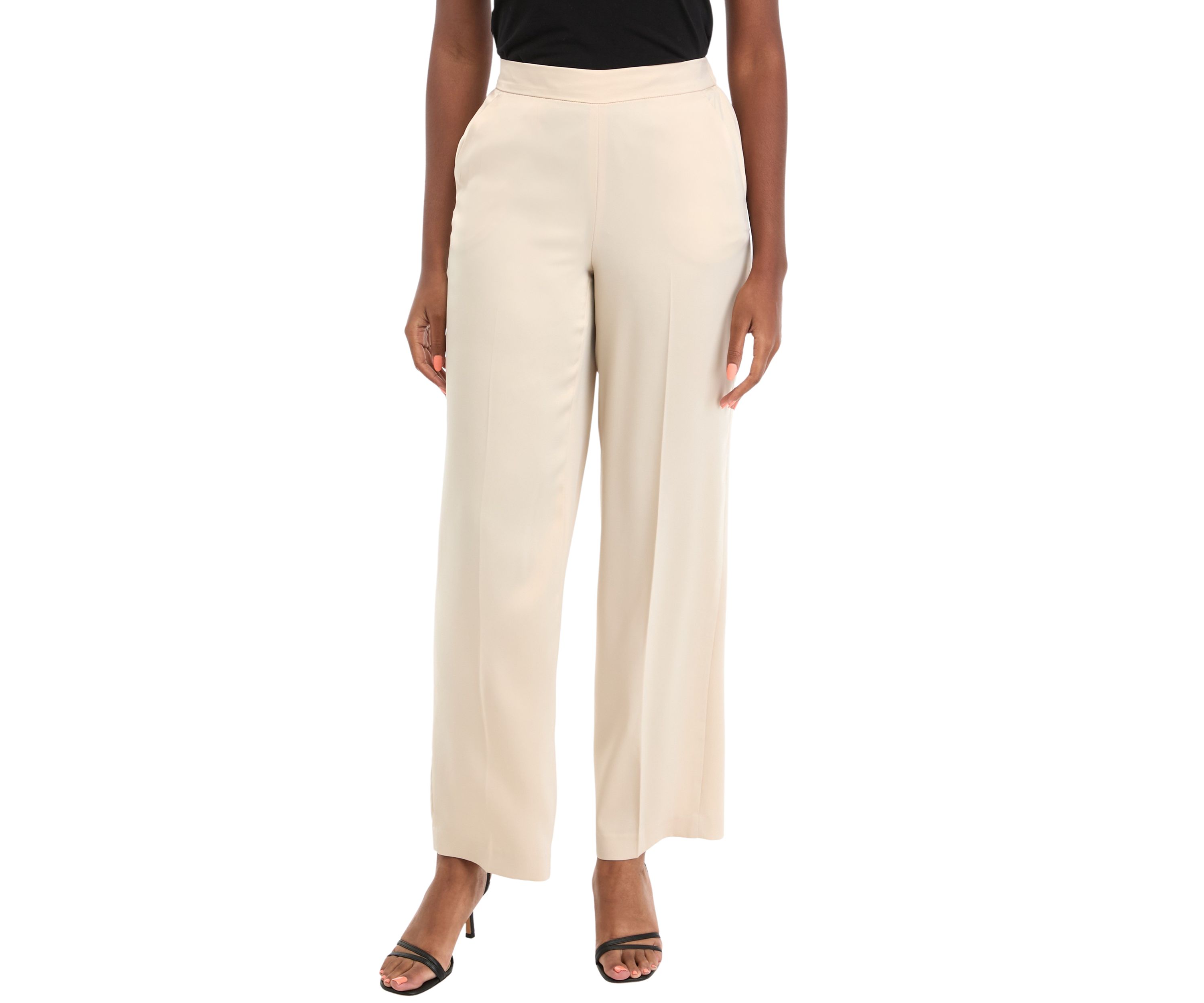 Petite Pull On Slash Pocket Wide Leg Satin Pants
