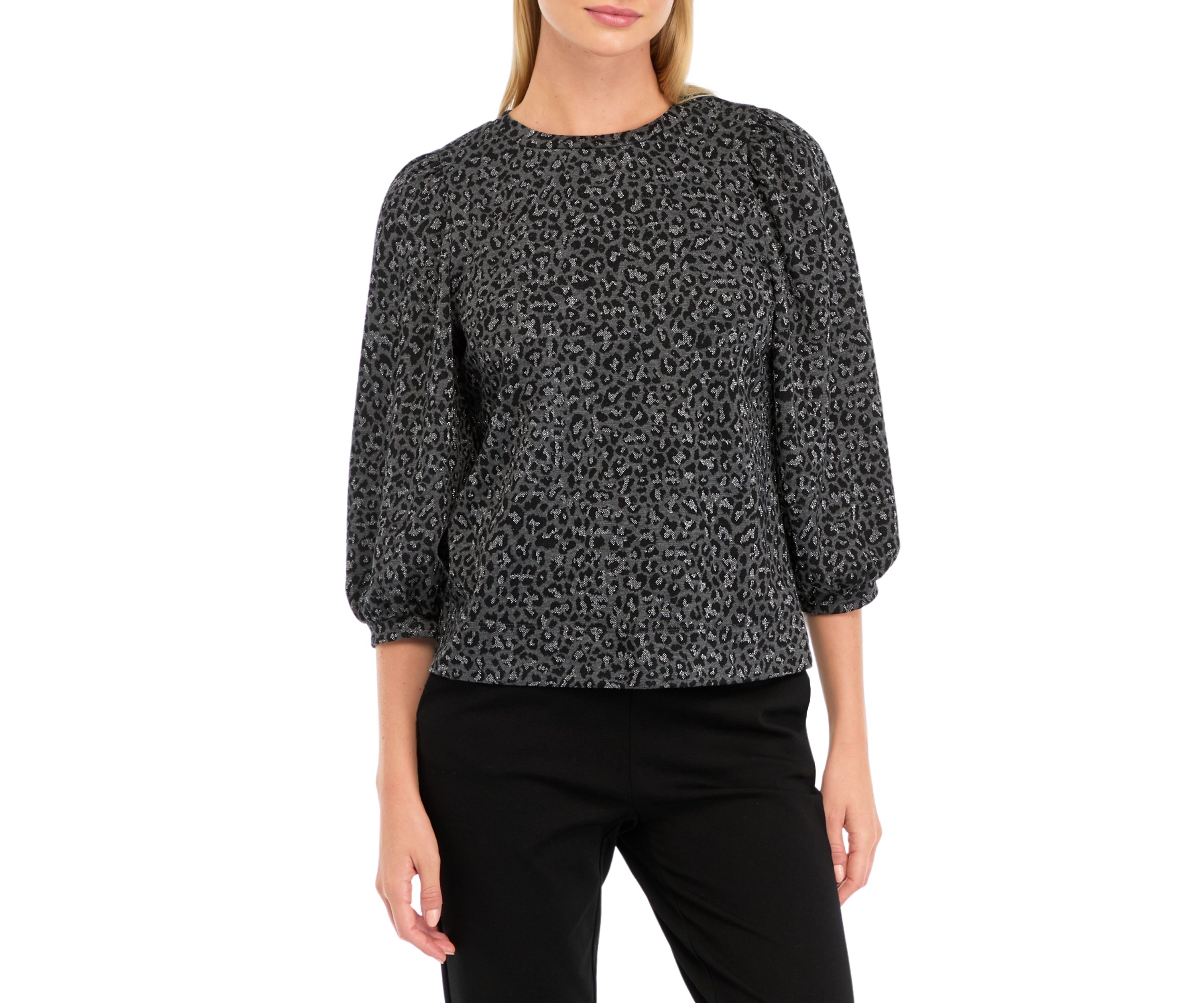 Womens Blouson Sleeve Animal Print Pullover
